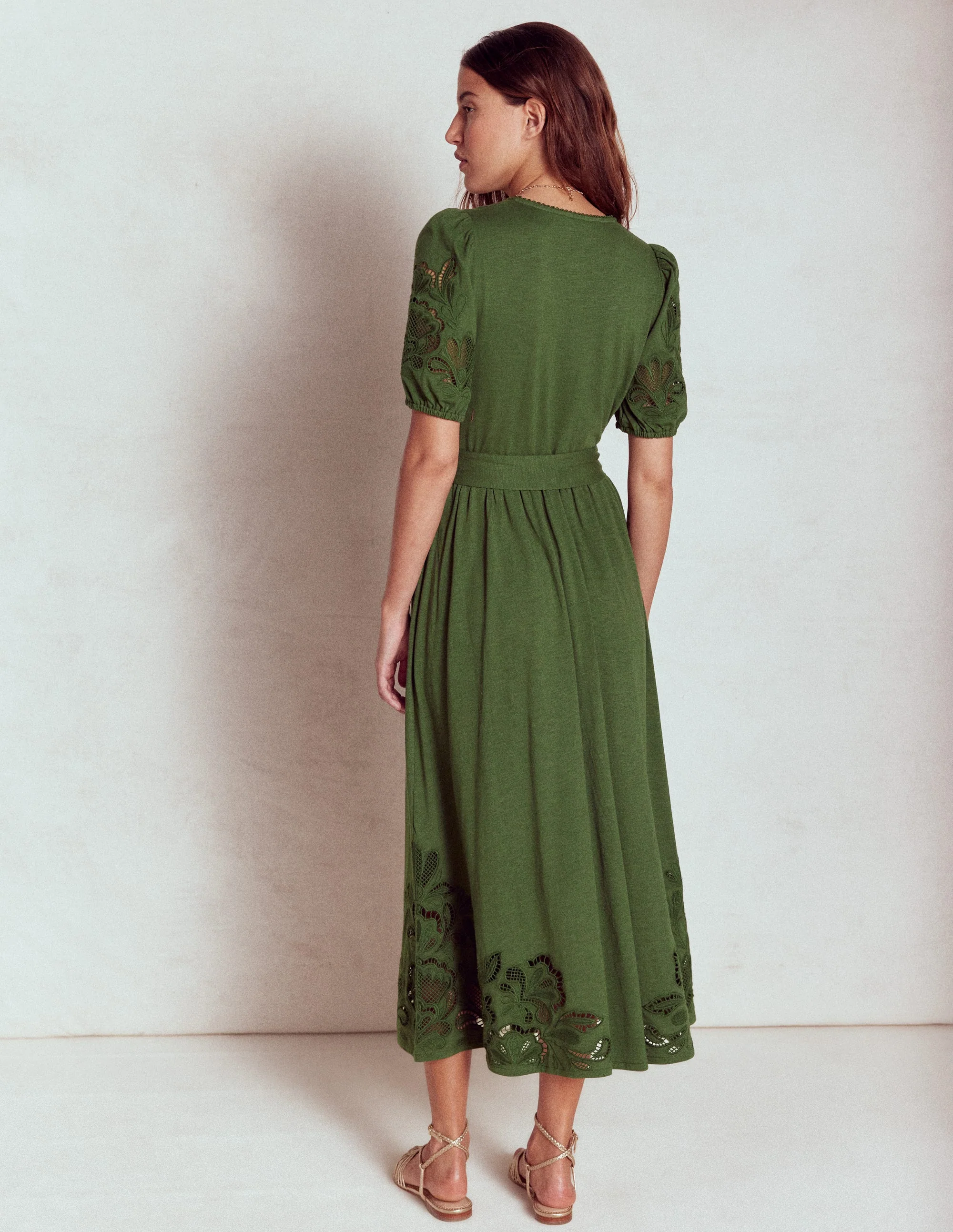 Cutwork Detail Midi Dress-Green Fir - Image 3