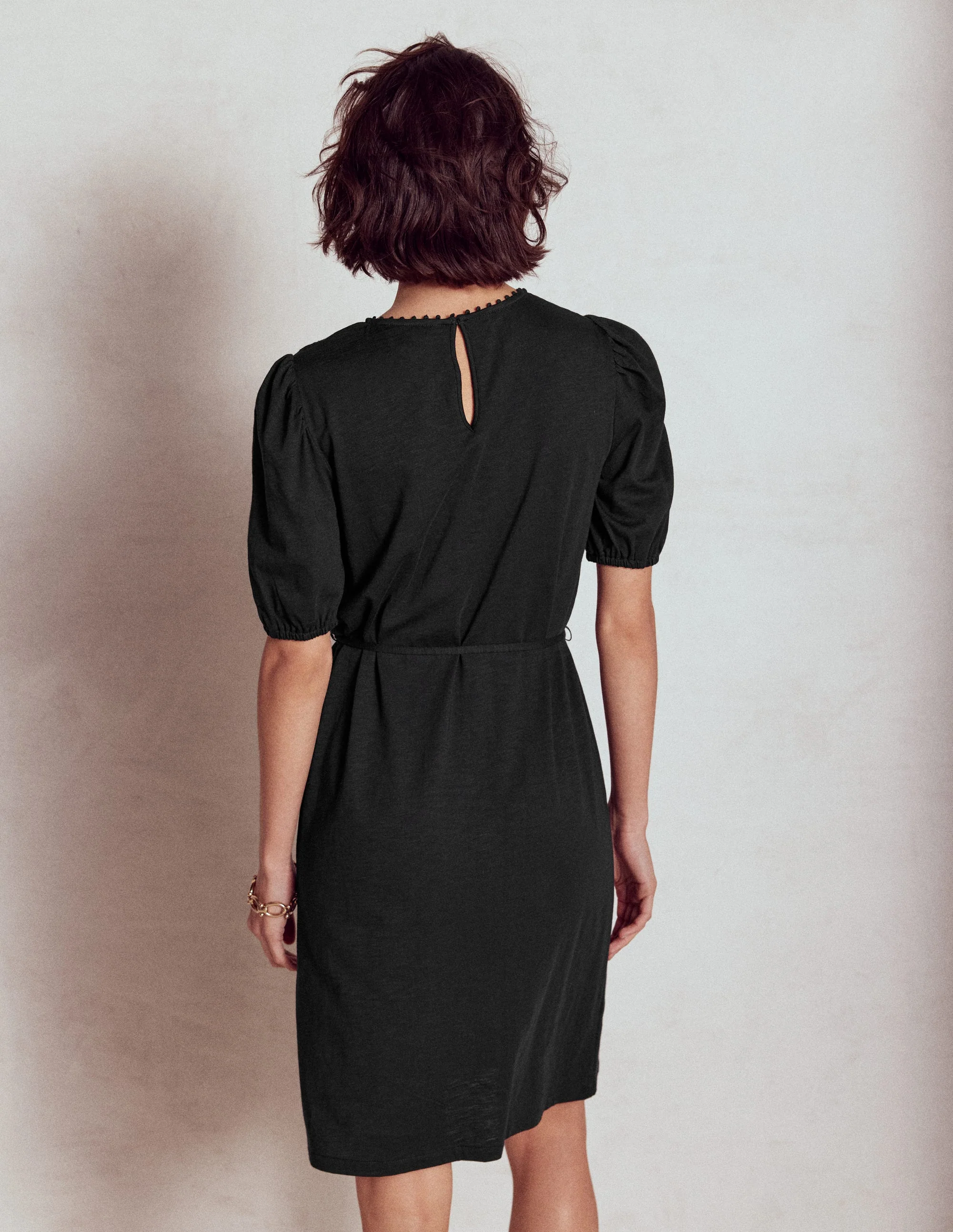 Cutwork Detail Short Dress-Black - Image 3