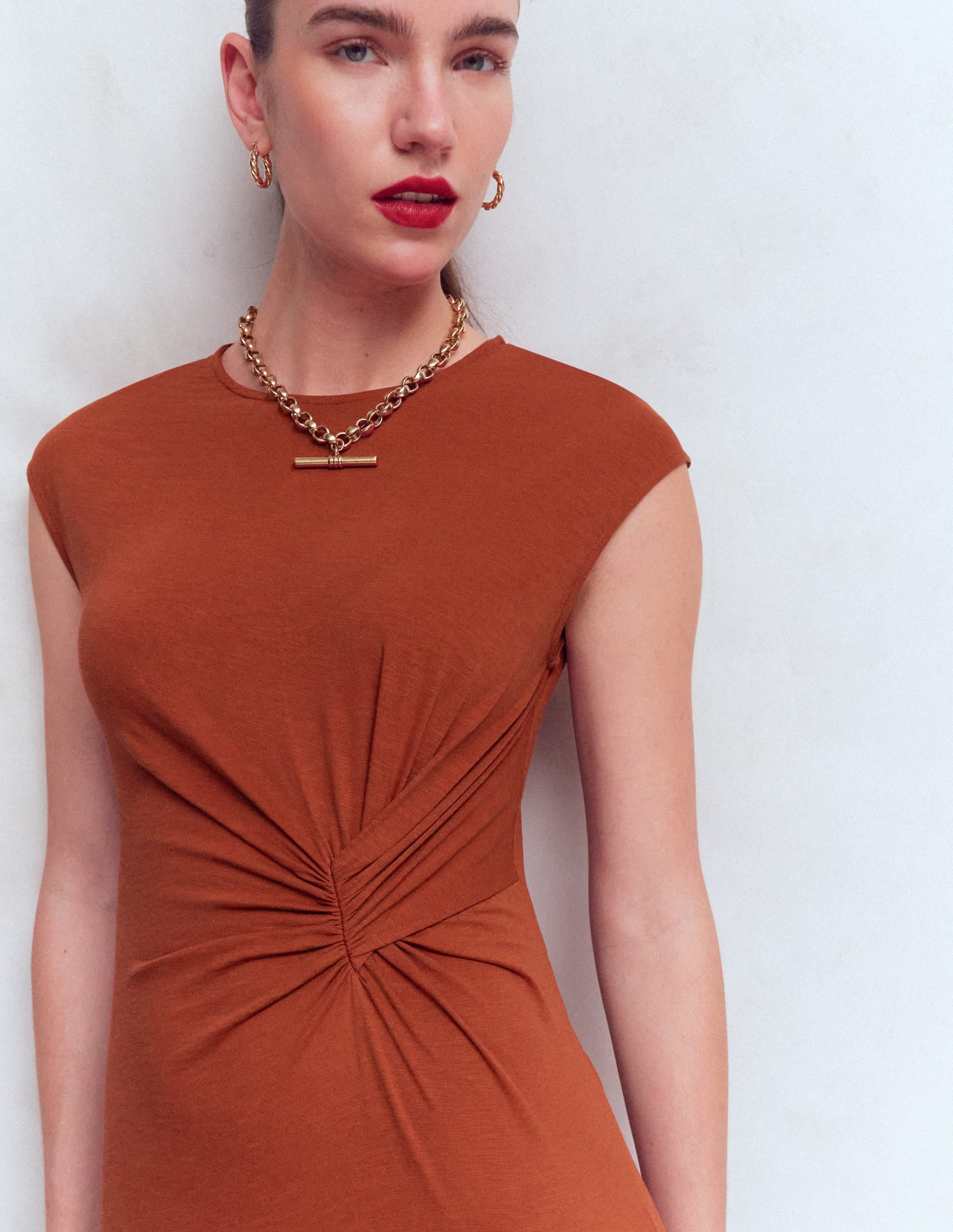 Delilah Twist Midi Dress-Burnt Orange - Image 2
