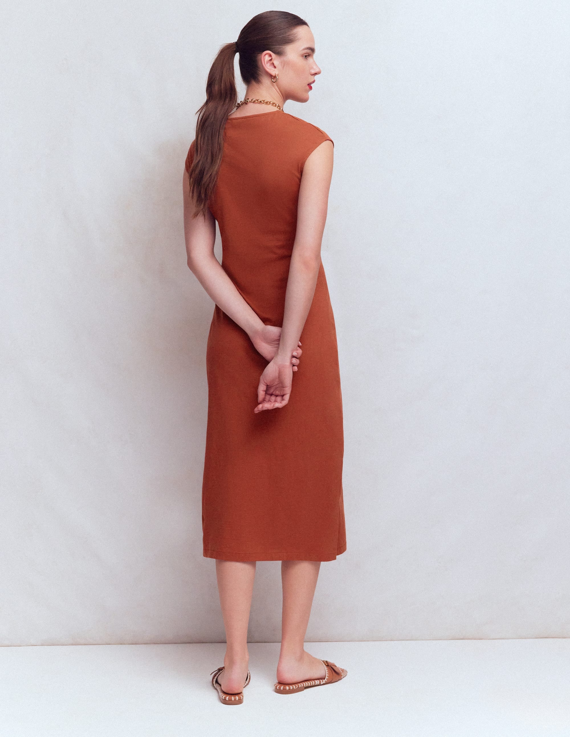 Delilah Twist Midi Dress-Burnt Orange - Image 3