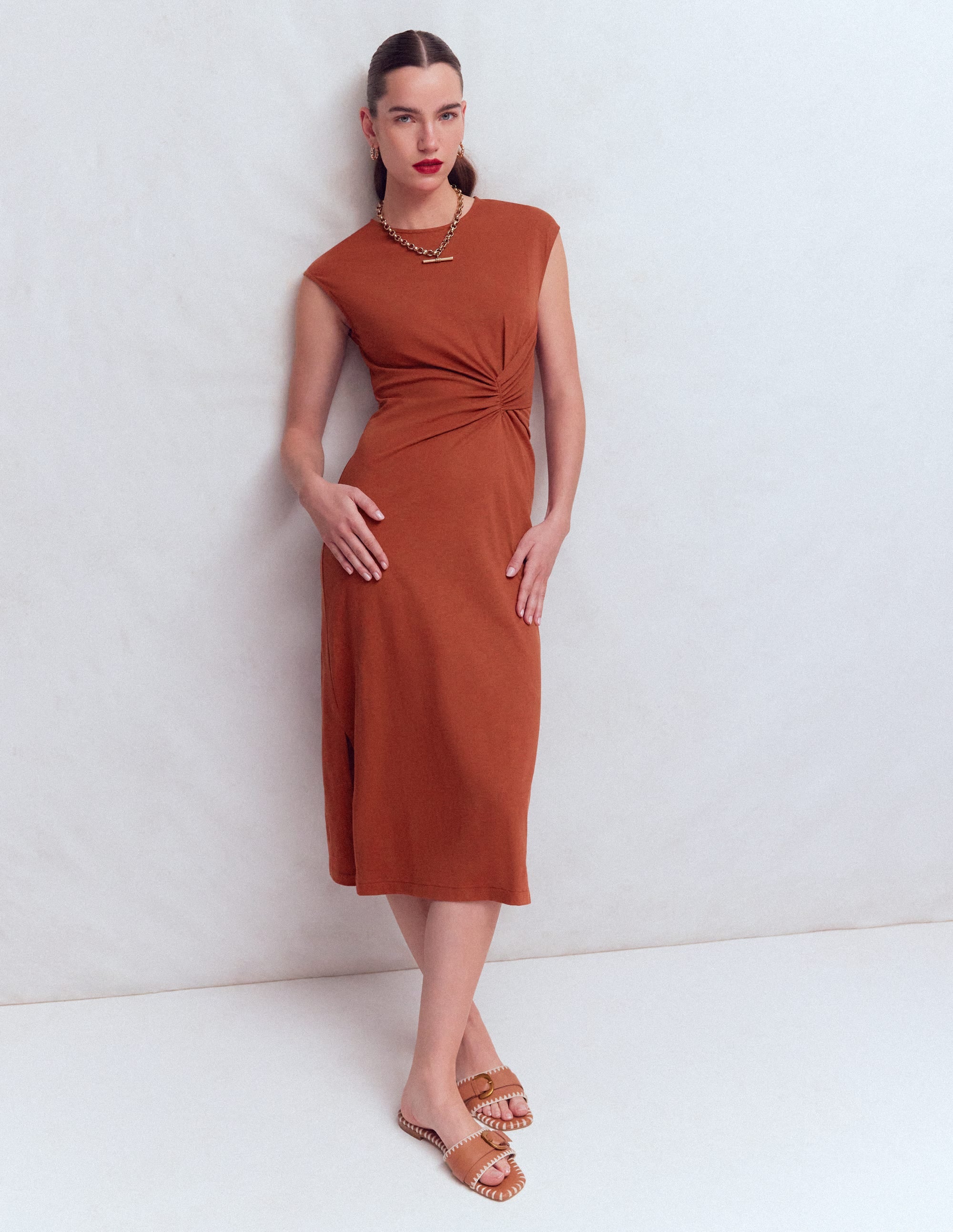Delilah Twist Midi Dress-Burnt Orange - Image 4