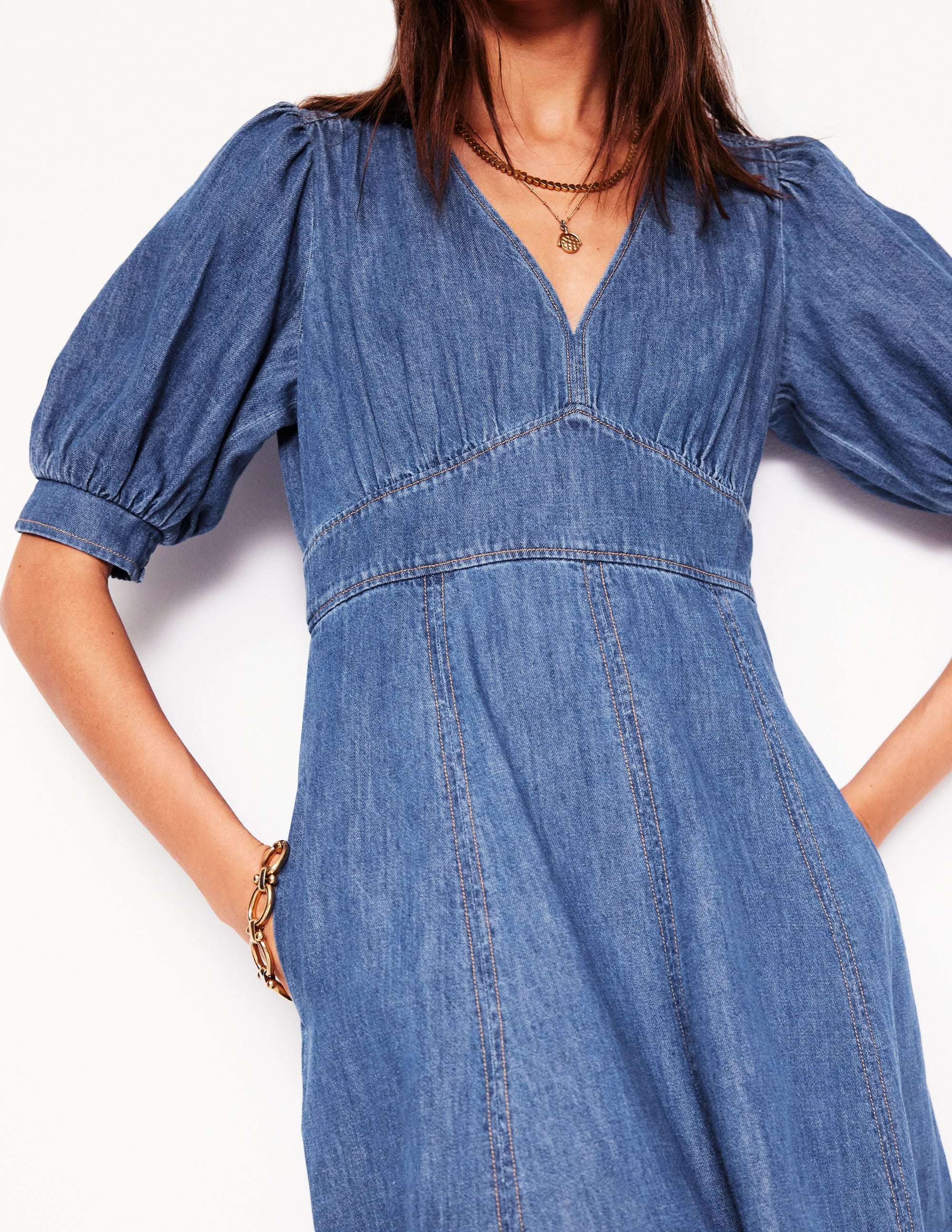 Denim Panel Tea Dress-Mid Vintage - Image 2