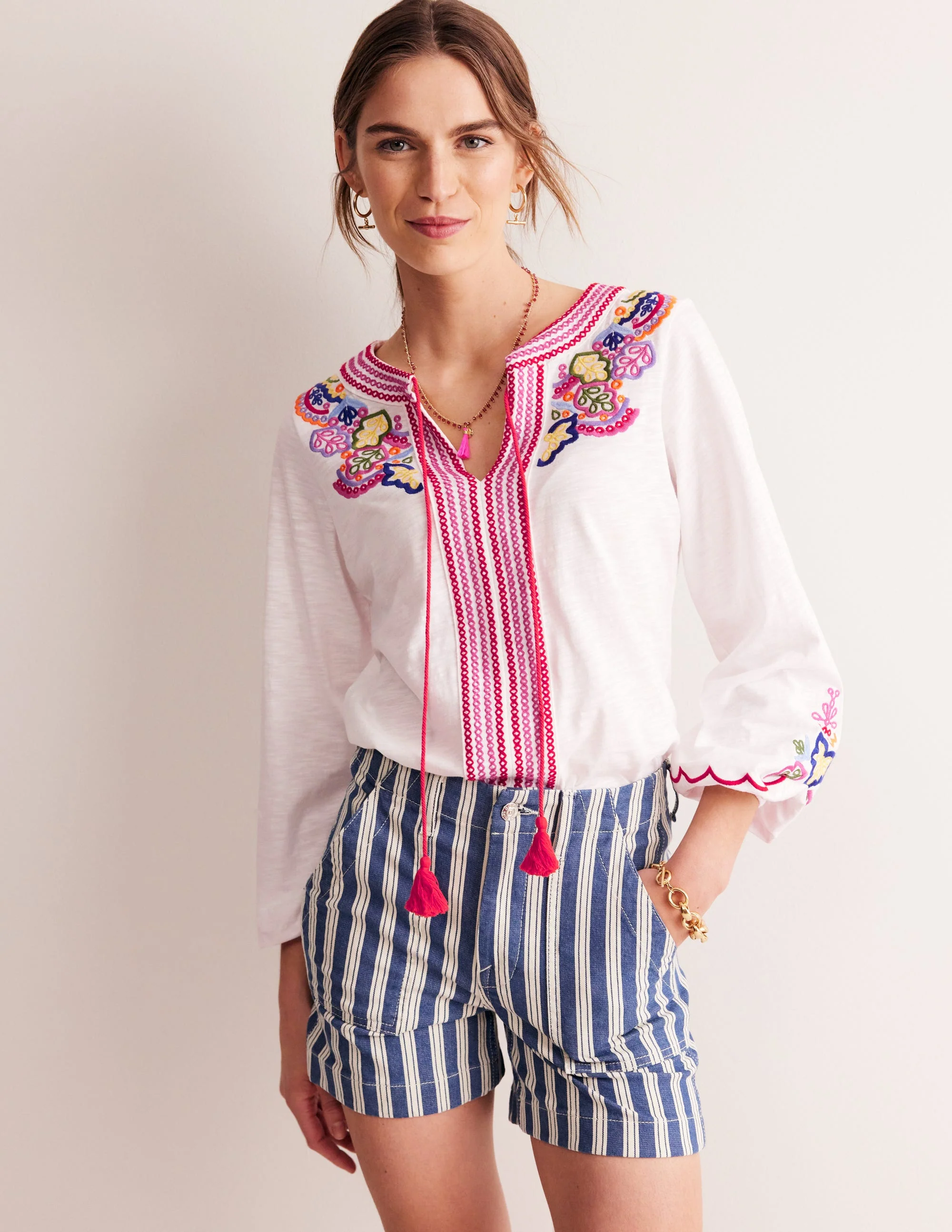 Diana Embroidered Tie Neck Top-White Embroidery - Image 2