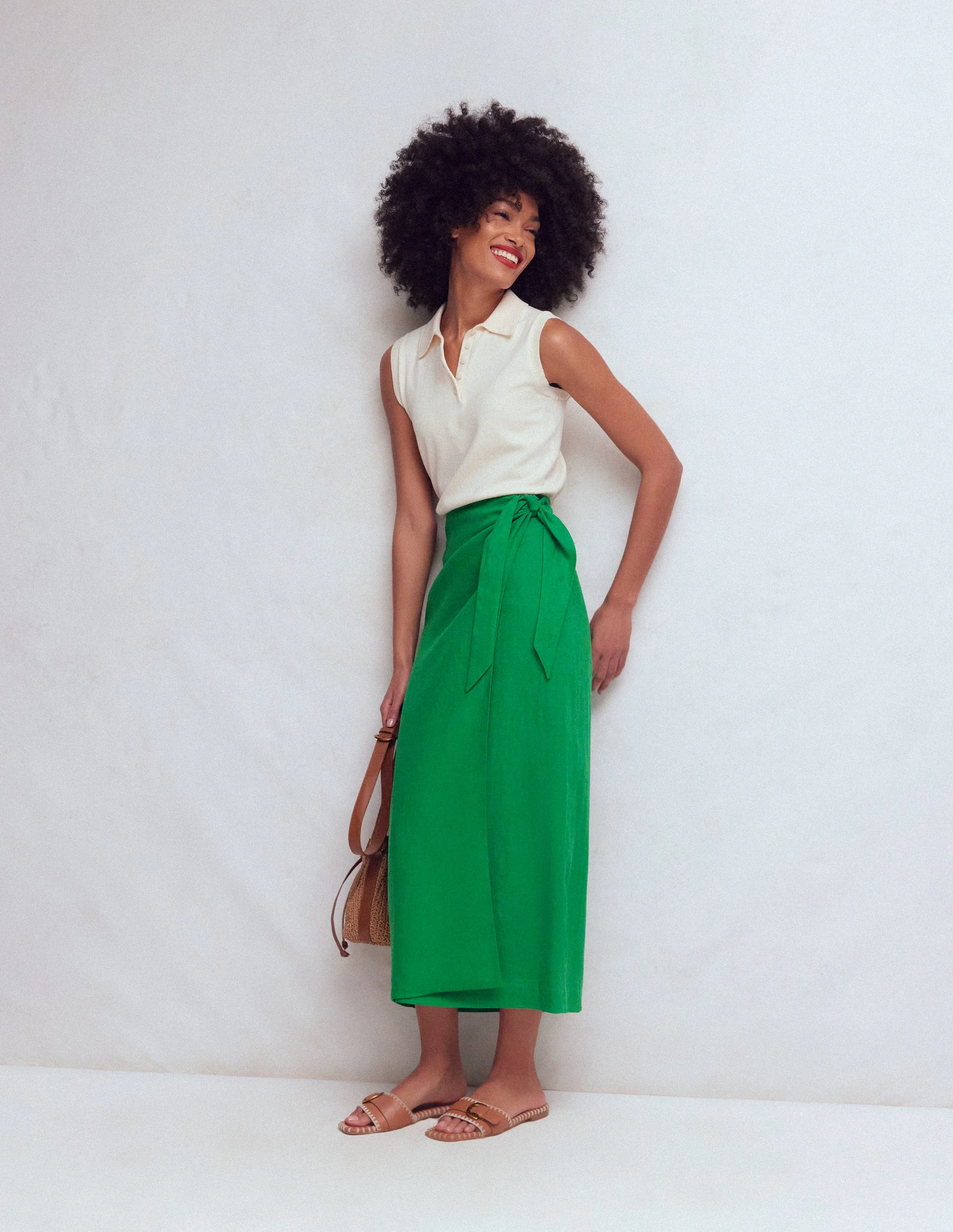 Dimitra Linen Column Skirt-Rich Emerald - Image 2