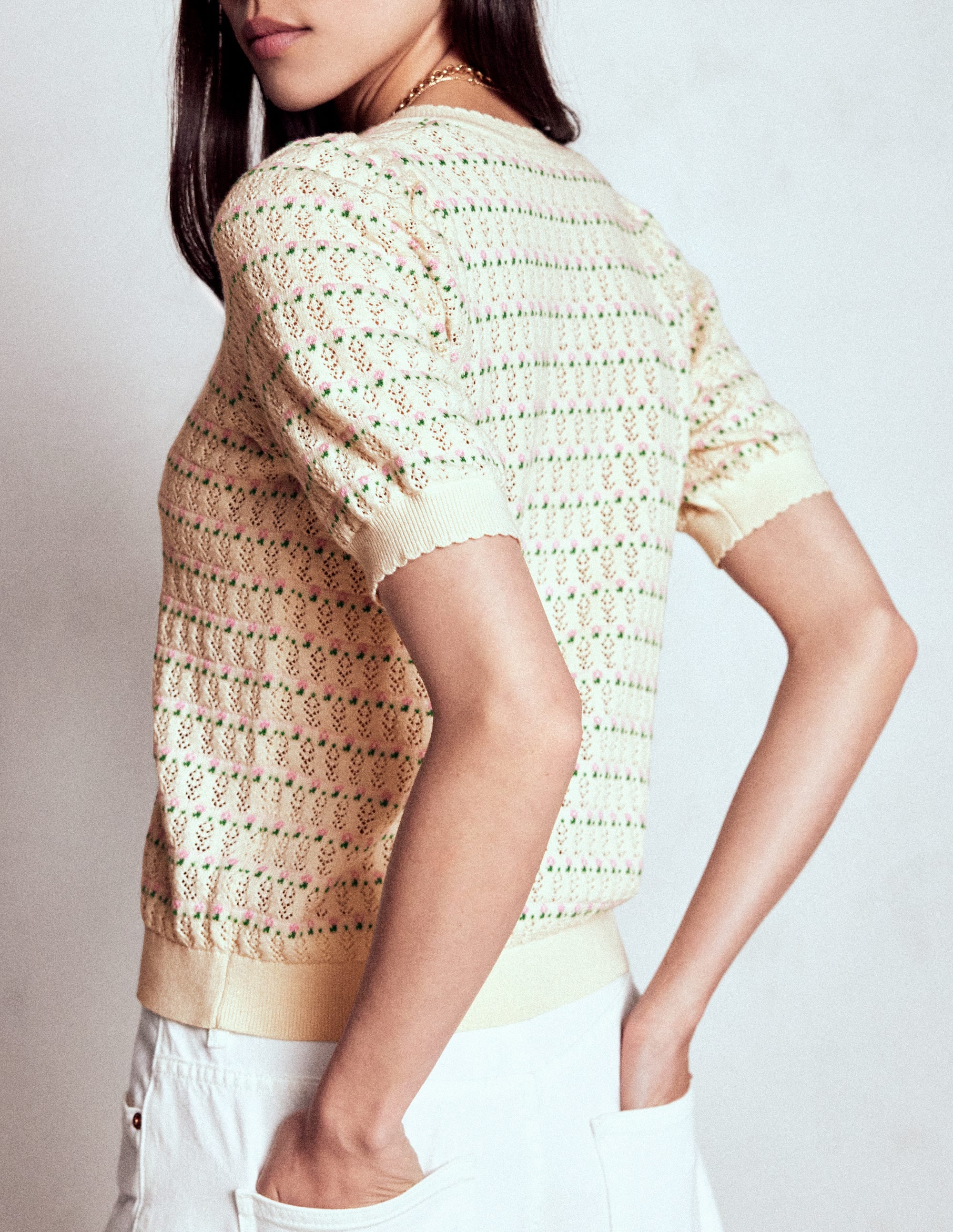 Dot Pointelle Cardigan-Pretty Floral Fair Isle - Image 4