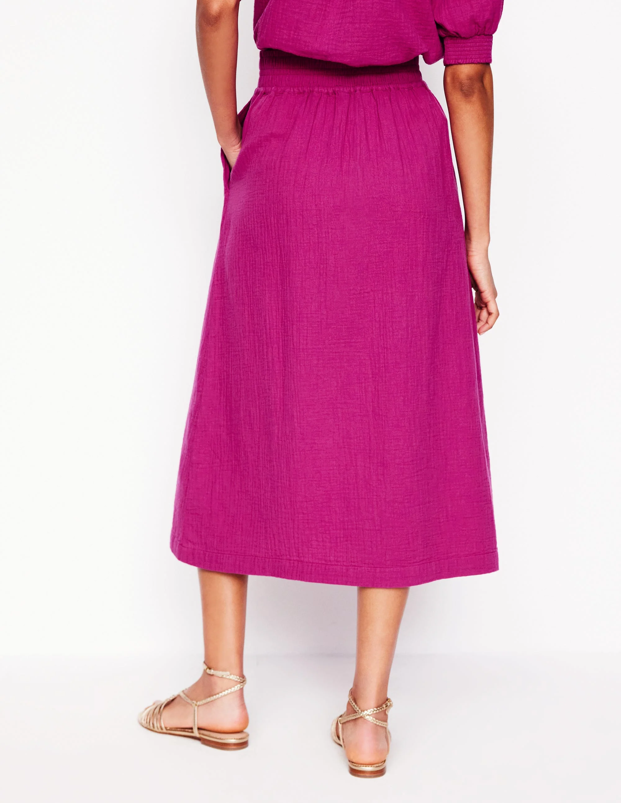 Double Cloth Smocked Skirt-Fuchsia - Image 3