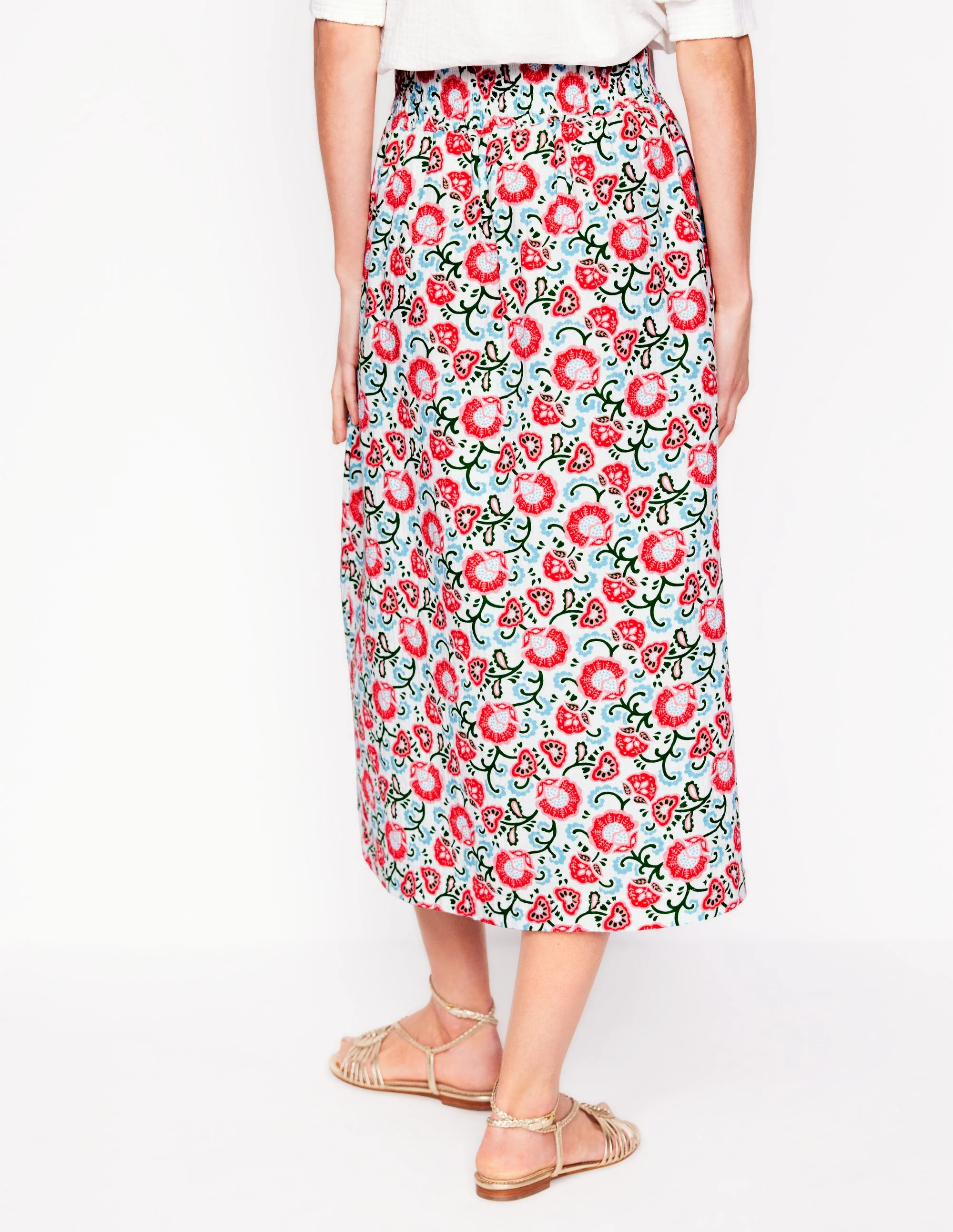 Double Cloth Smocked Skirt-Ivory, Garden Vine - Image 3
