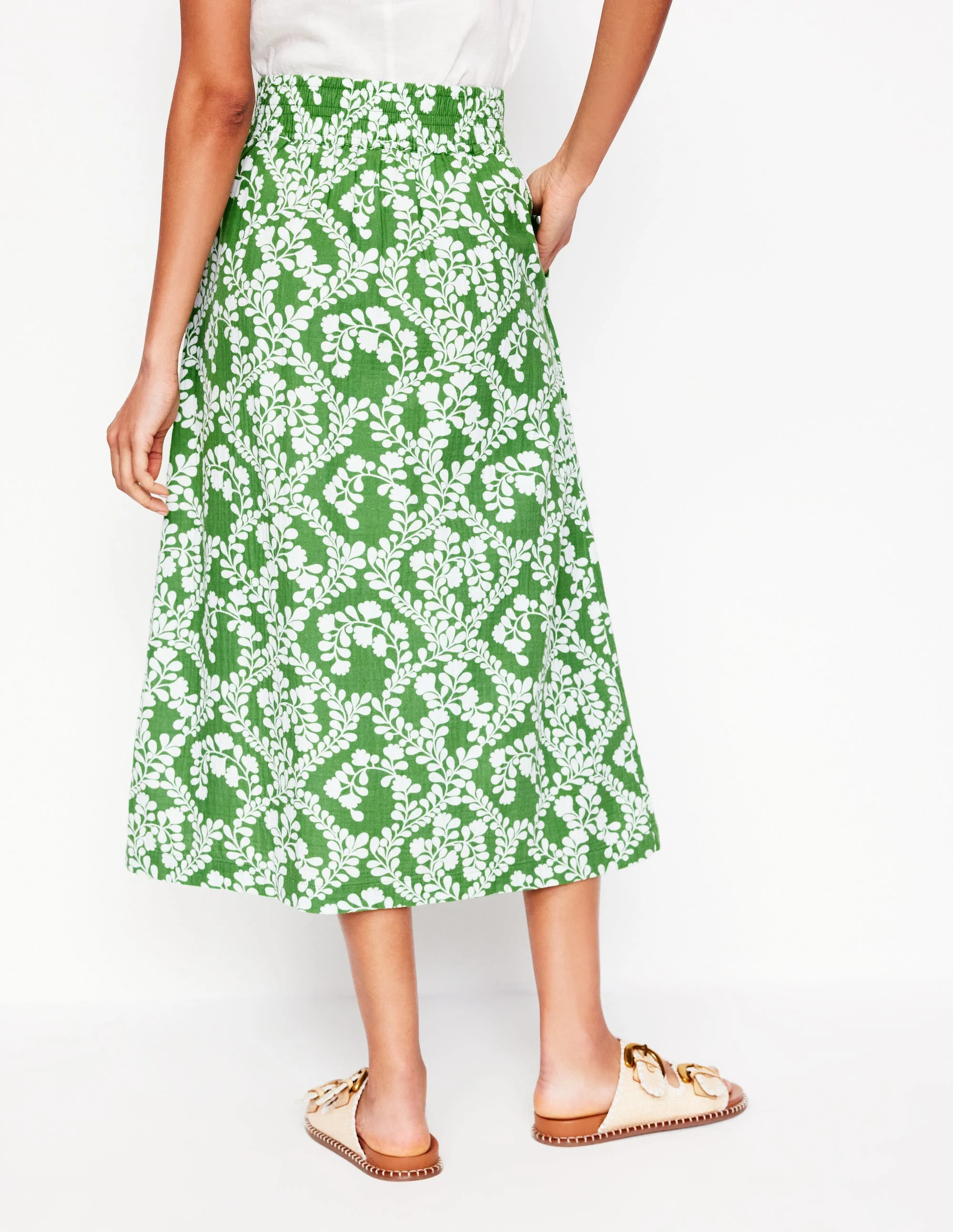 Double Cloth Smocked Skirt-Paradise Green,Vine Silhouette - Image 3