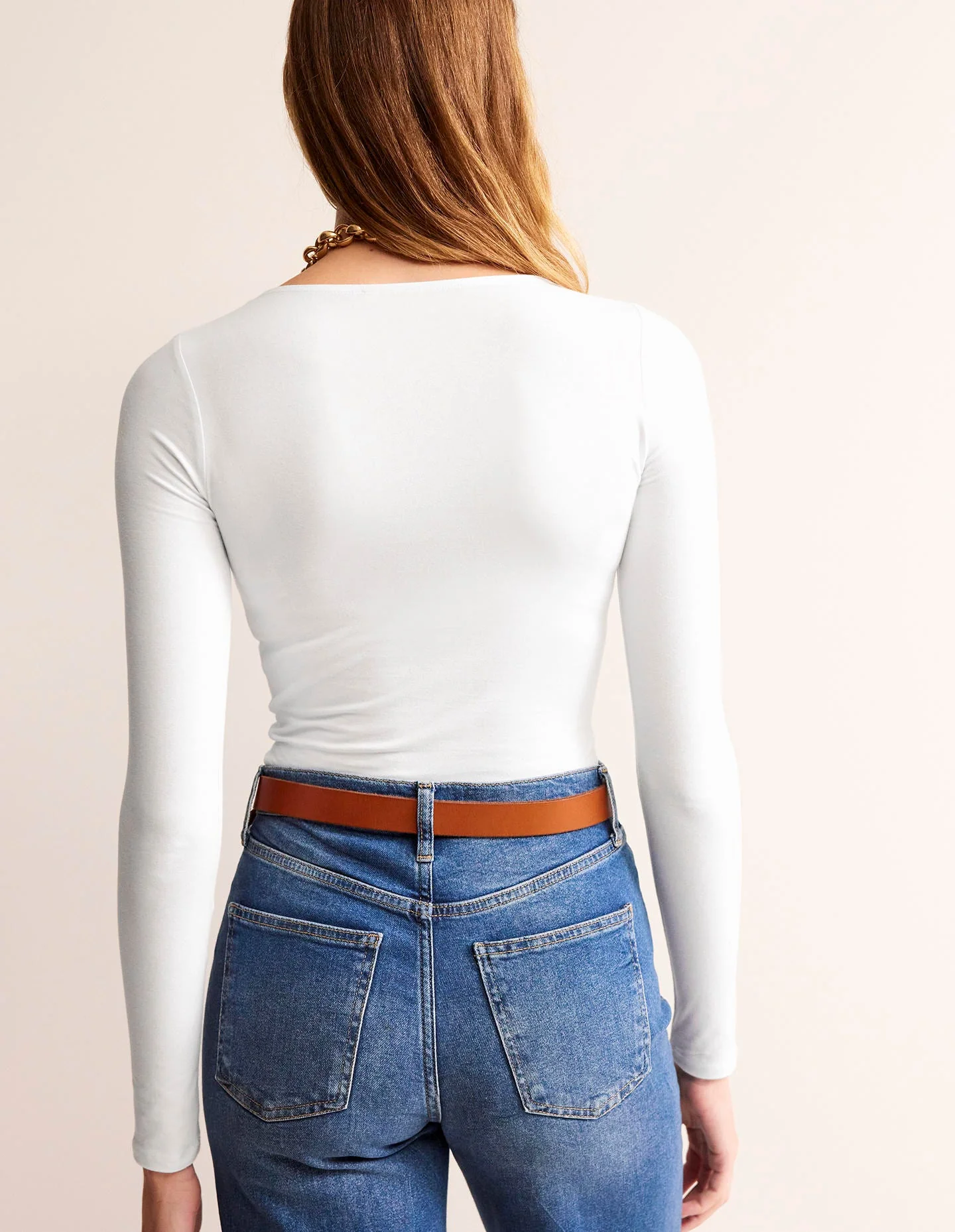 Double Layer Scoop Long Sleeve-White - Image 3