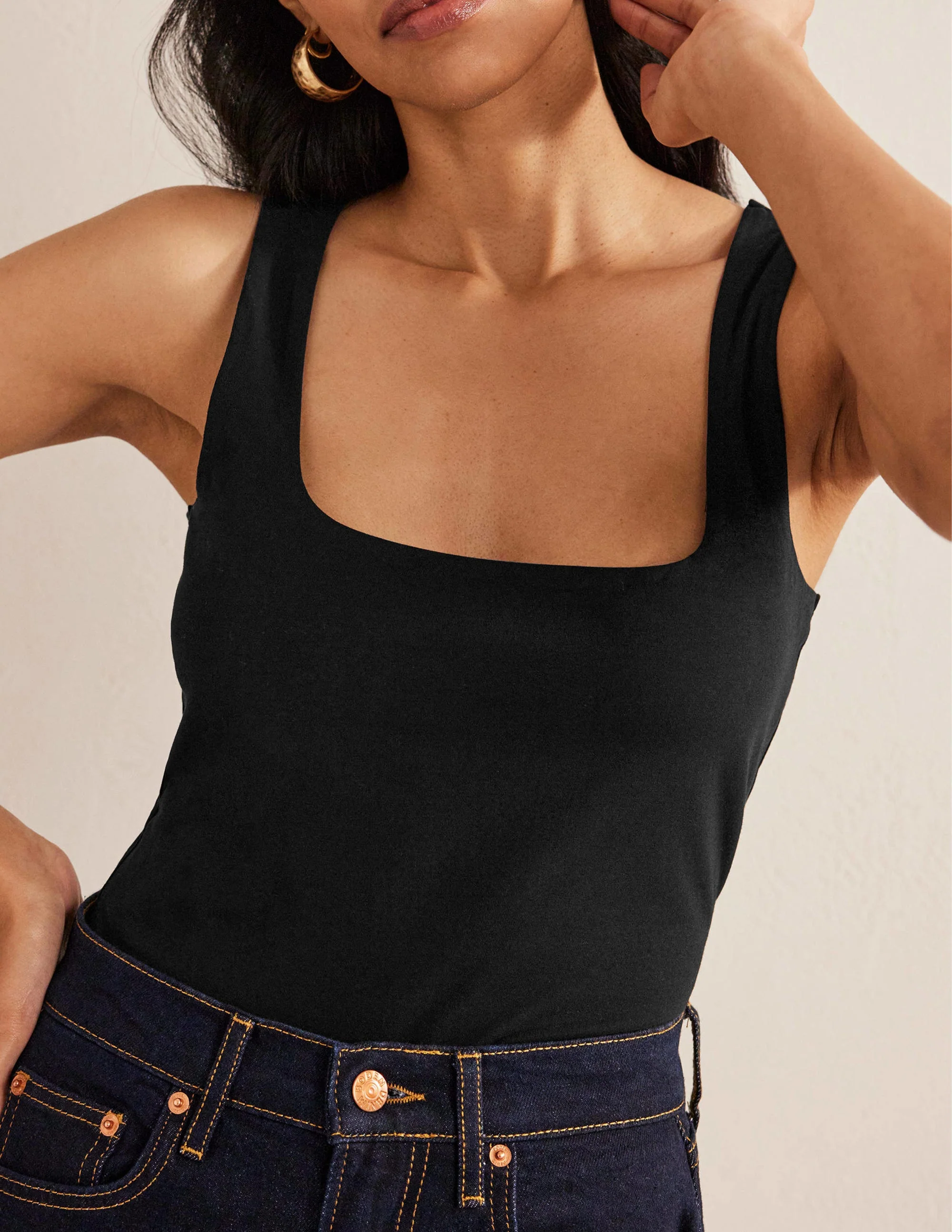 Double Layer Square Neck Tank-Black - Image 2
