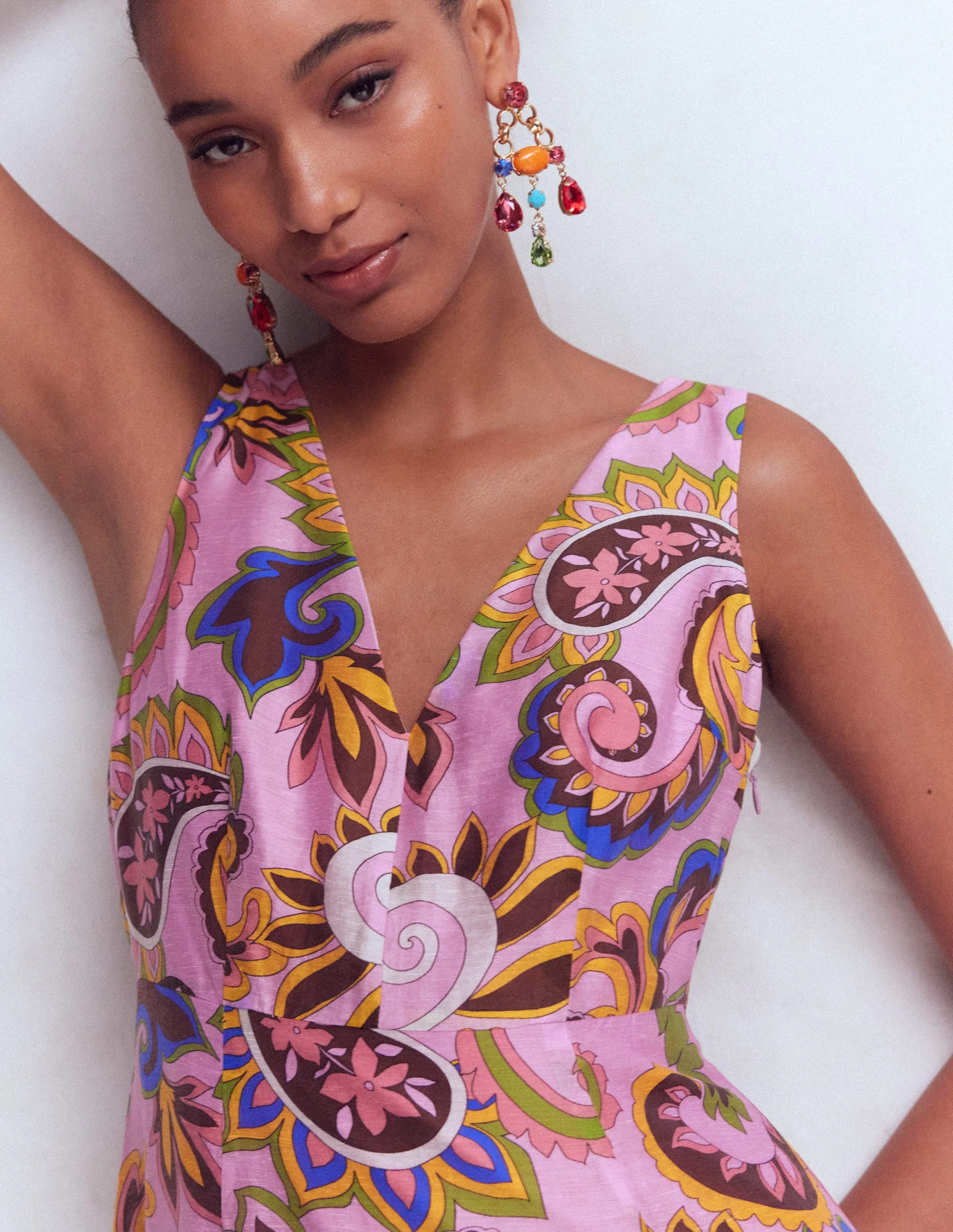 Drop Waist Sleeveless Dress-Multi Paisley Frenzy - Image 2