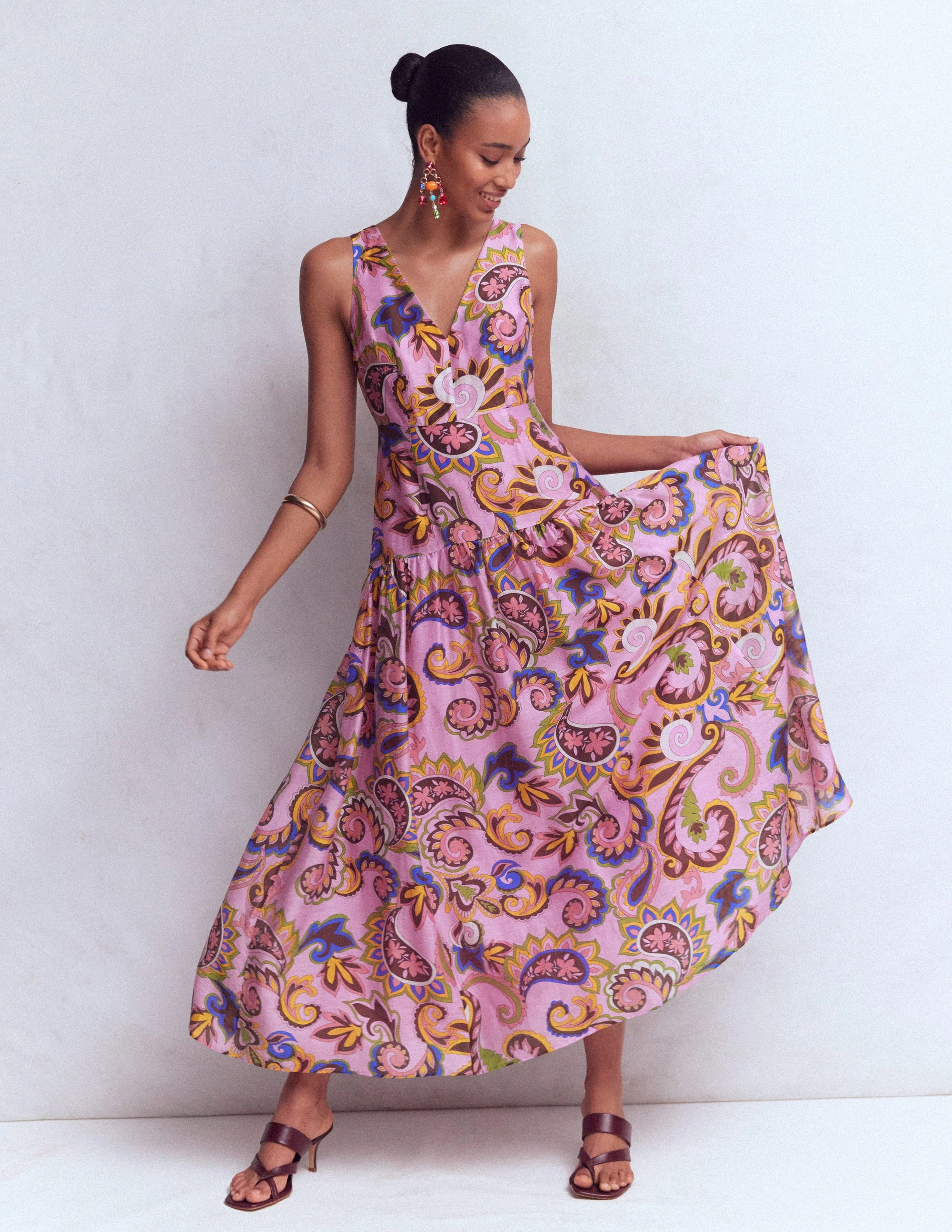 Drop Waist Sleeveless Dress-Multi Paisley Frenzy - Image 4