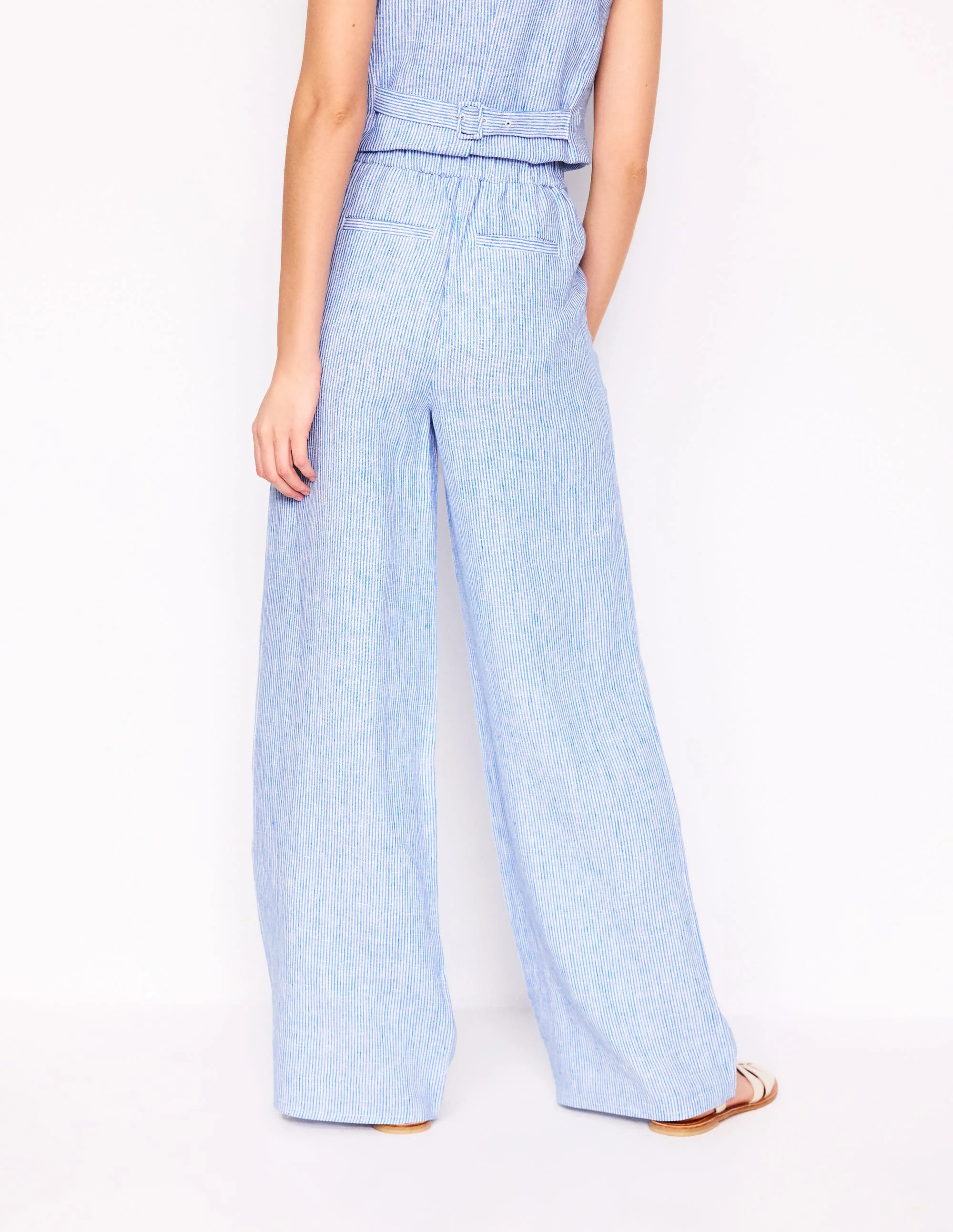 Dulwich Linen Pants-Kingfisher Blue Fine Stripe - Image 4