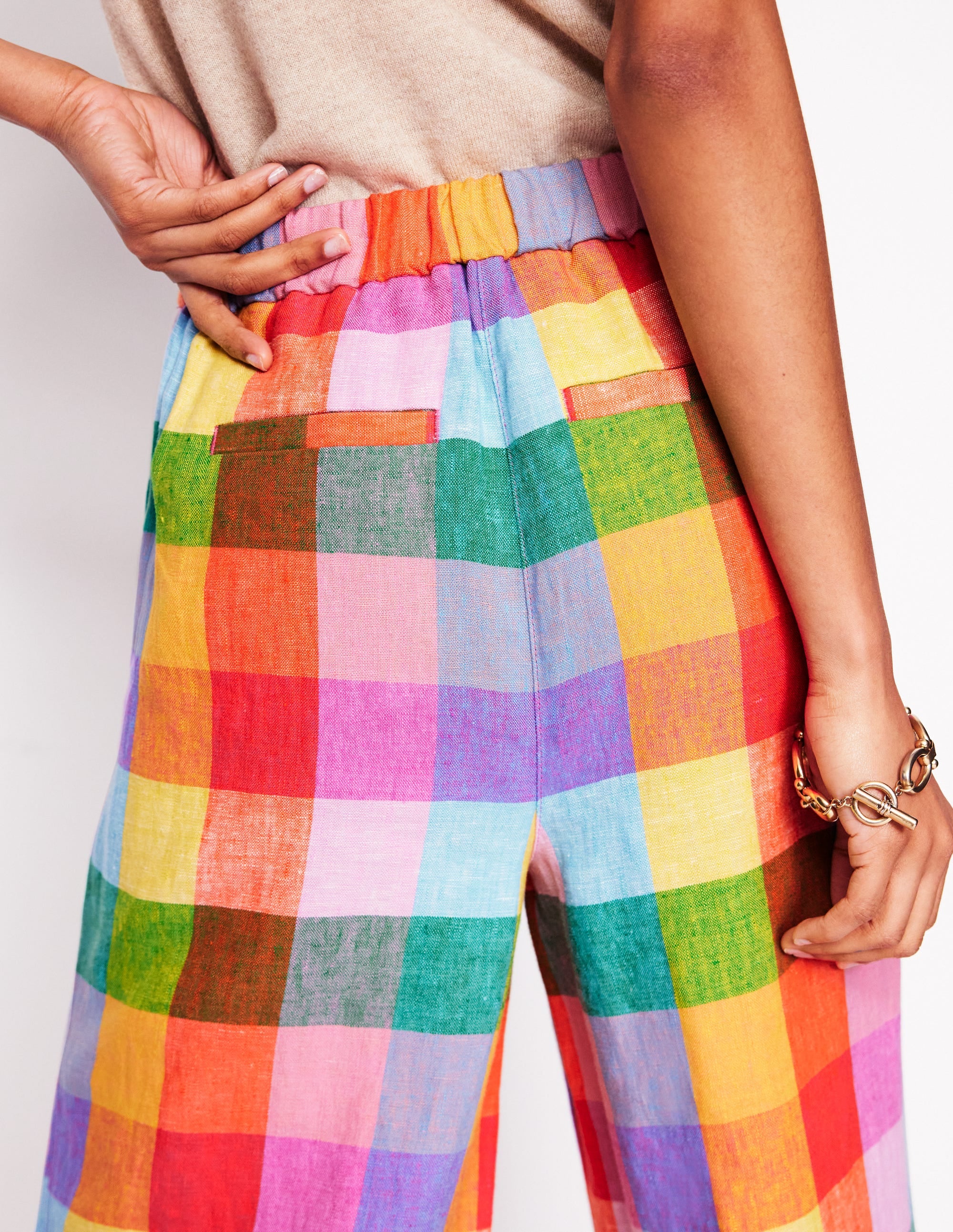 Dulwich Linen Pants-Rainbow Multigingham - Image 3