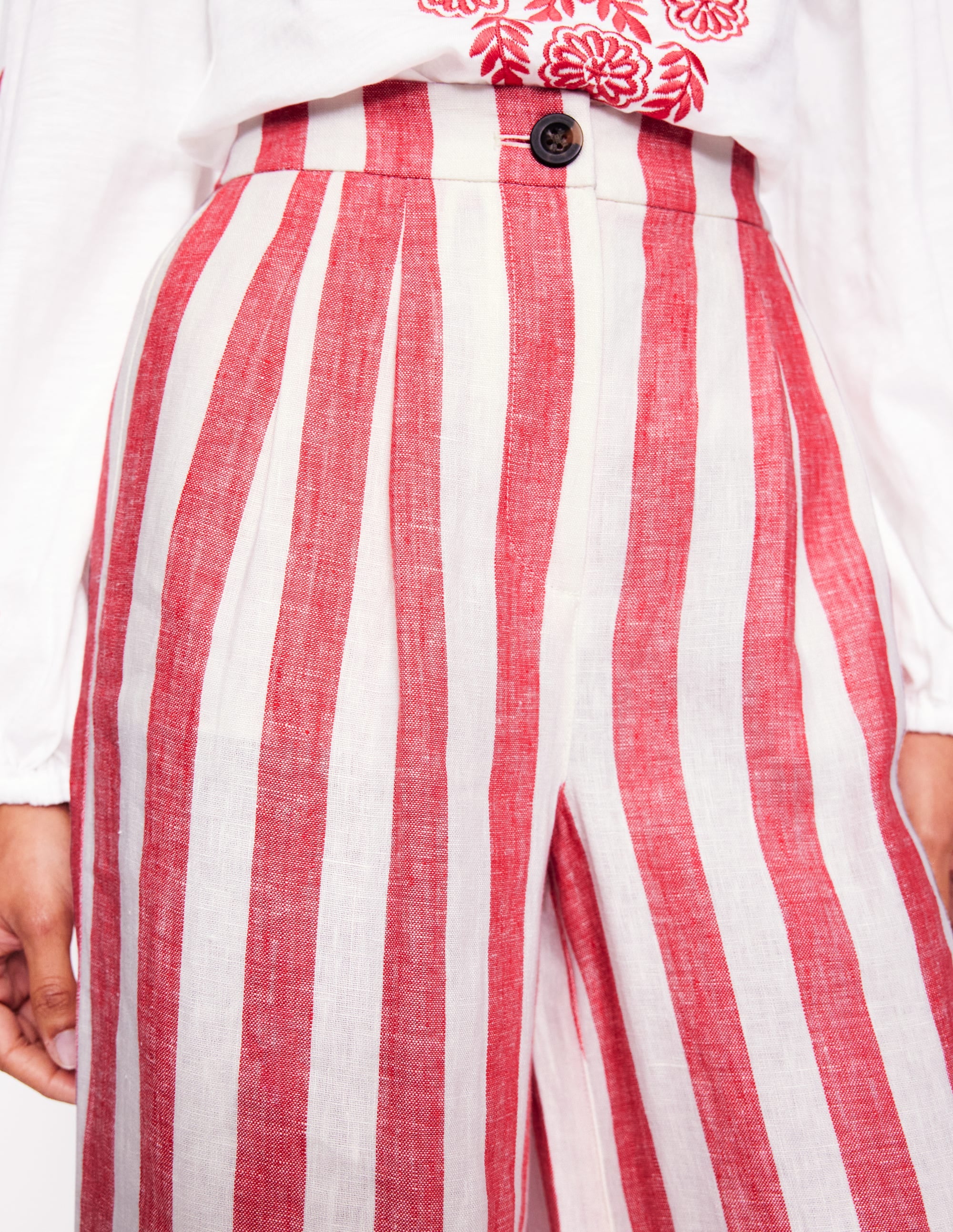 Dulwich Linen Pants-Strawberry Tart Red  Stripe - Image 3