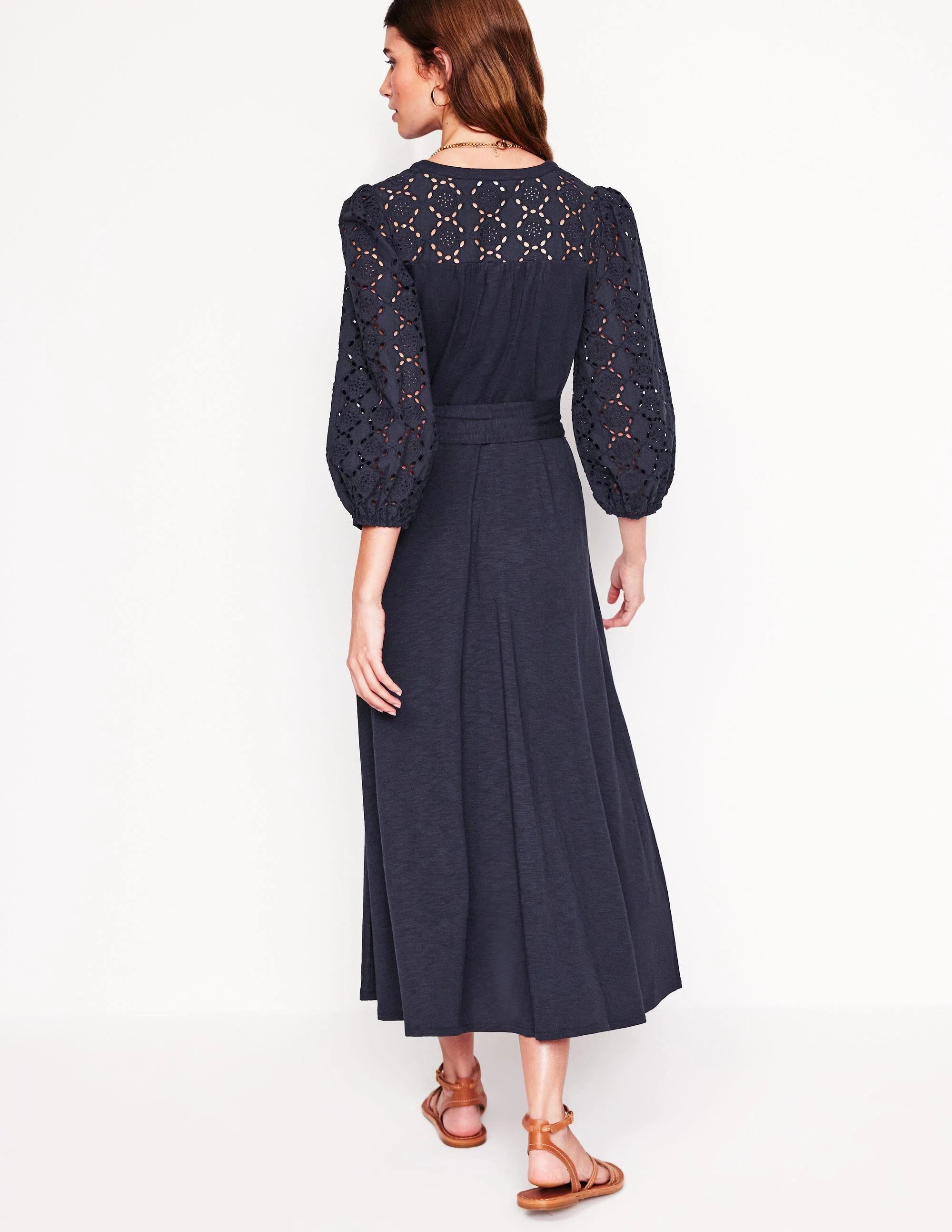 Eden Broderie Jersey Dress-Navy - Image 3