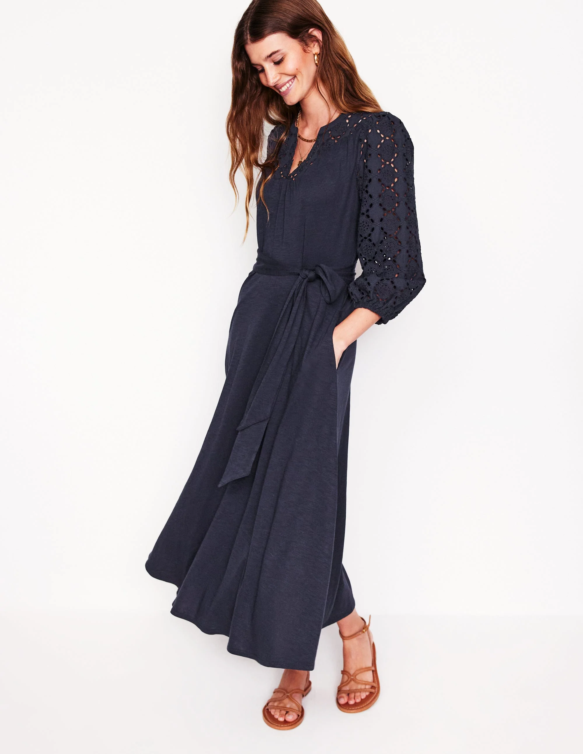 Eden Broderie Jersey Dress-Navy - Image 4