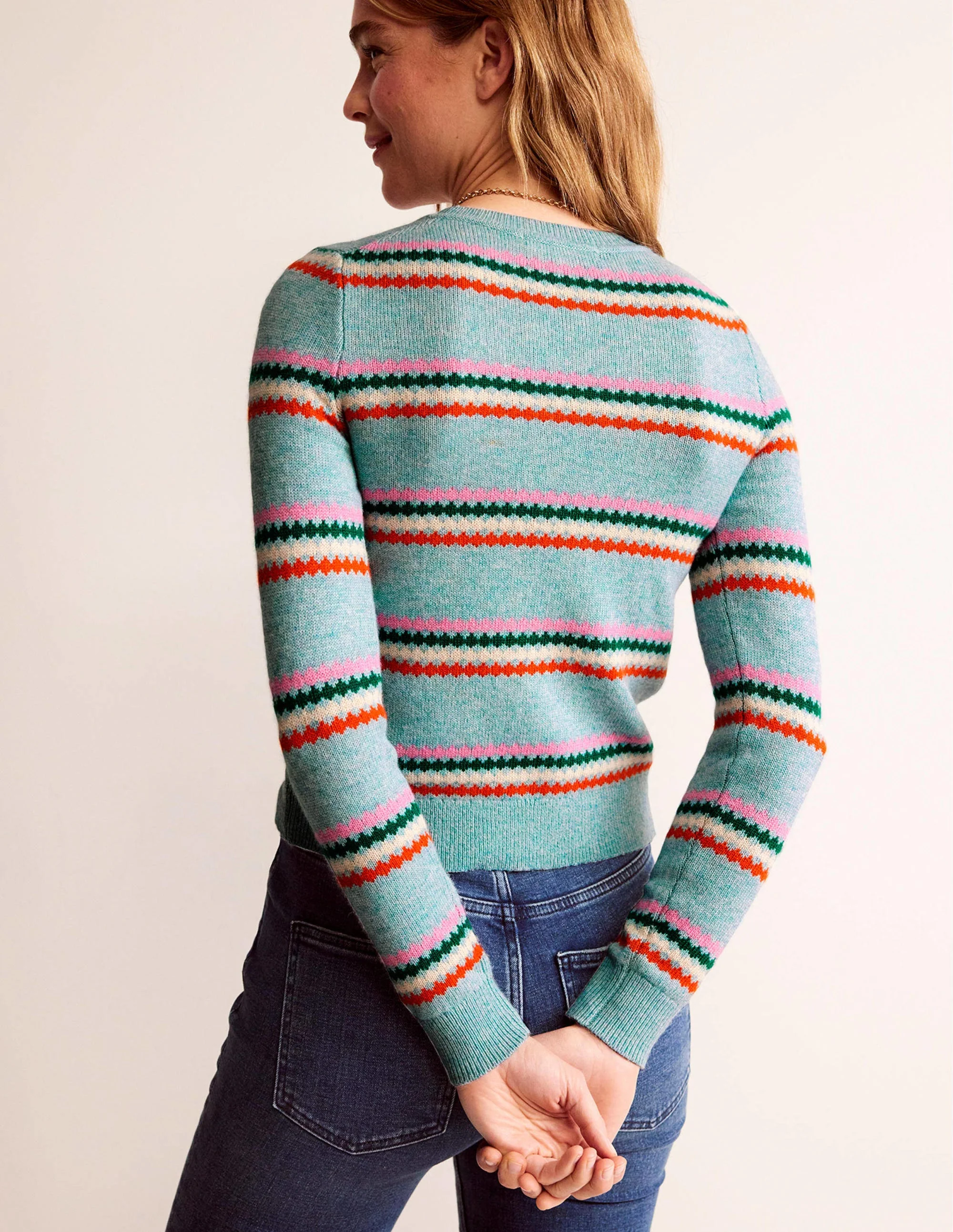Edie Fair Isle Sweater-Blue Diamond Stripe - Image 3