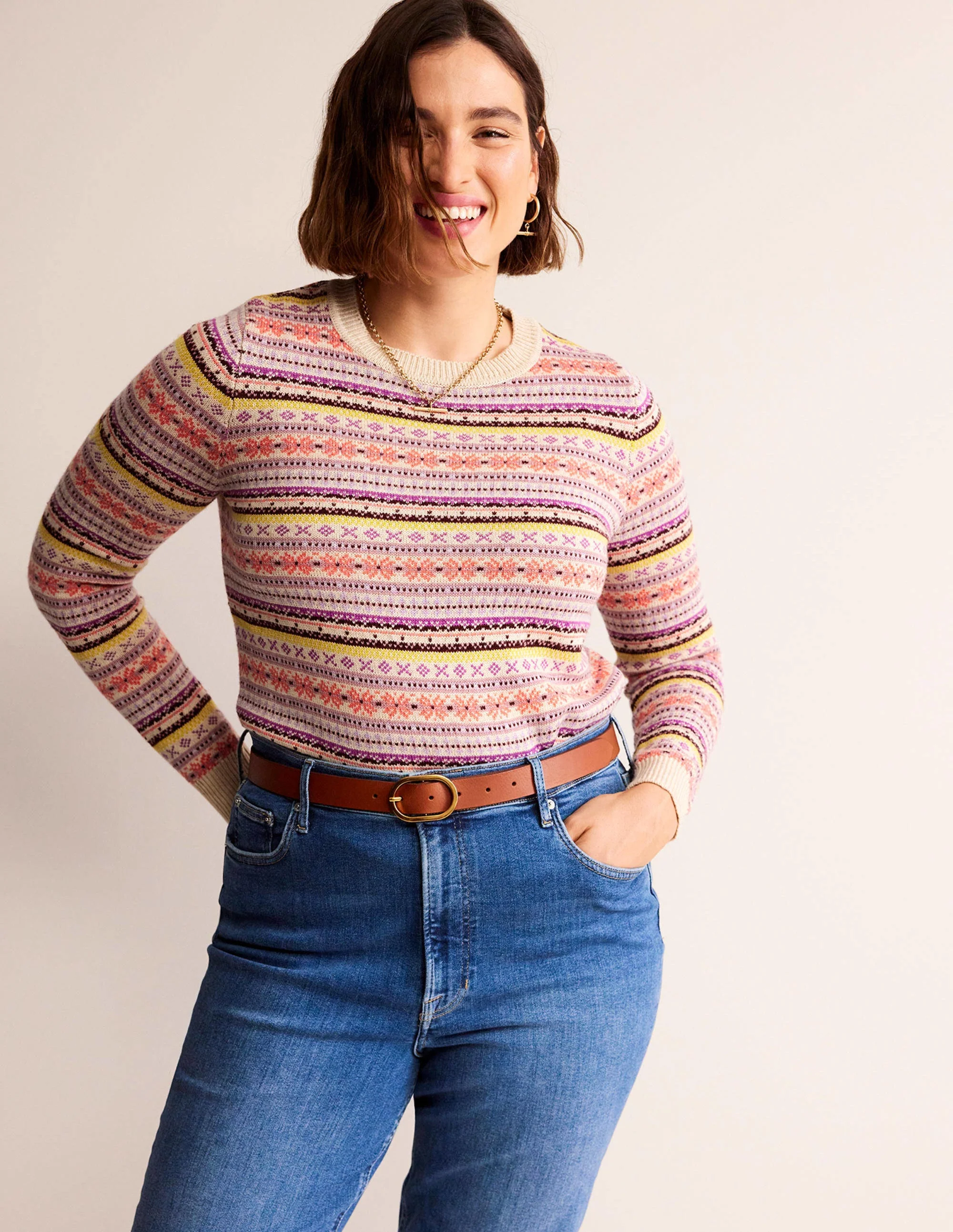 Edie Fair Isle Sweater-Chalky Pink Fair Isle - Image 5