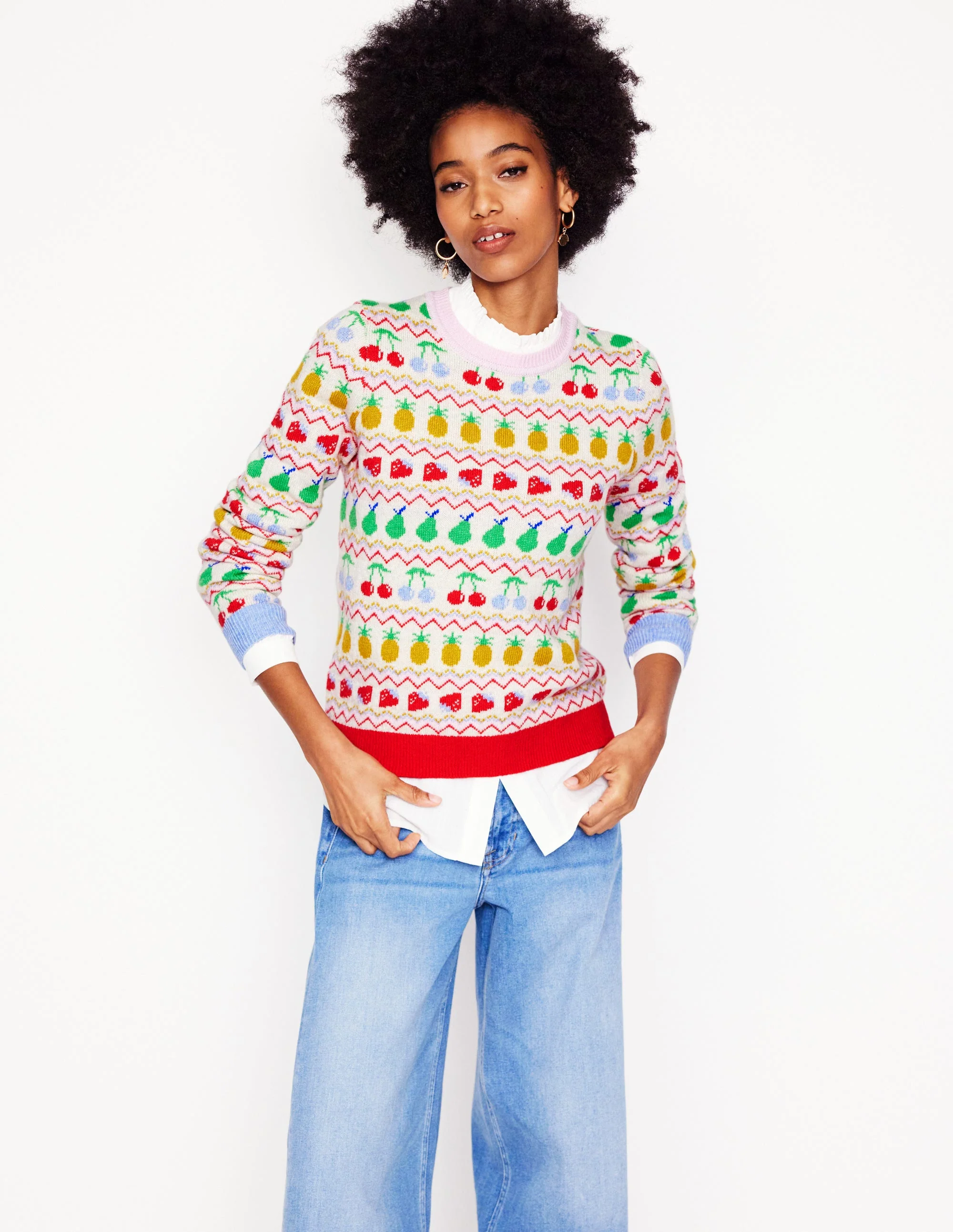 Edie Fair Isle Sweater-Ecru Marl, Fruit - Image 5