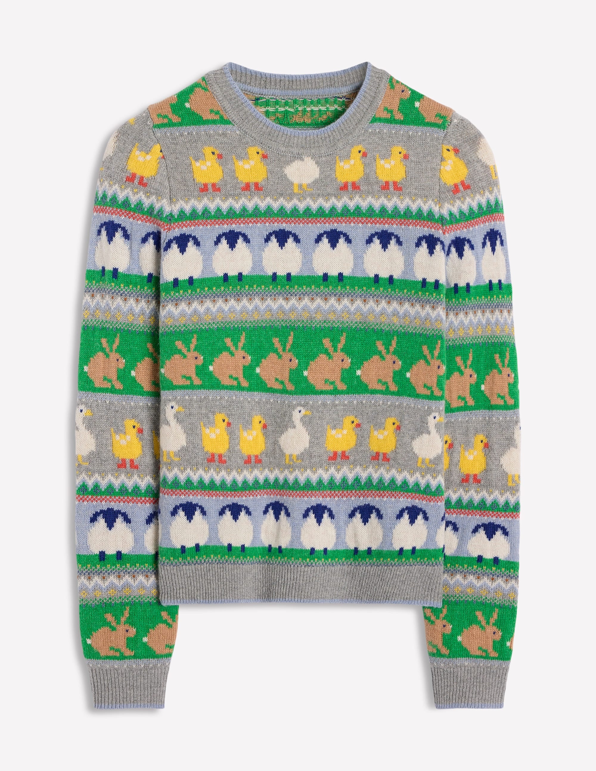Edie Fair Isle Sweater-Grey Melange, Animal - Image 6