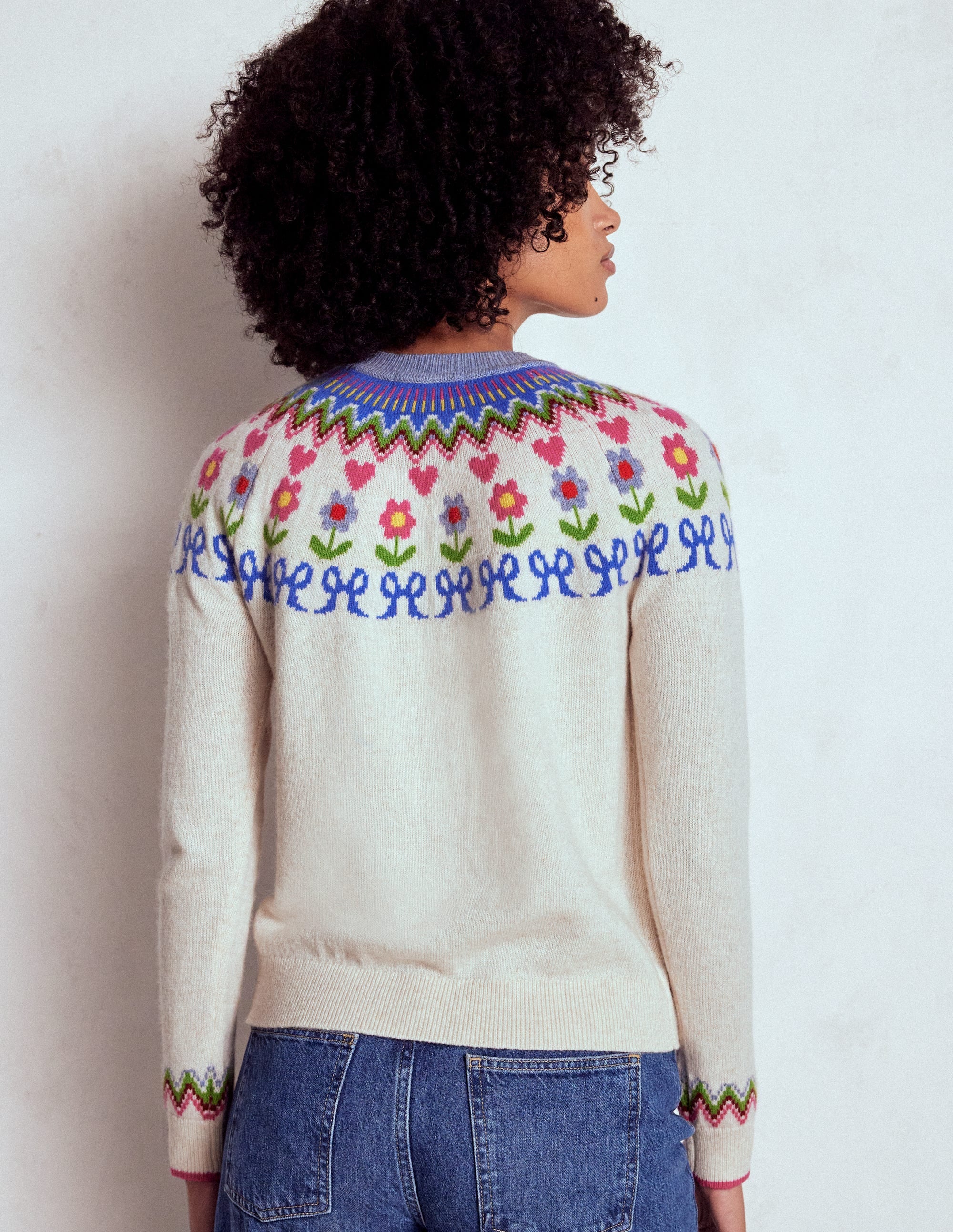 Edie Fair Isle Sweater-Oatmeal Melange, Flowers - Image 4