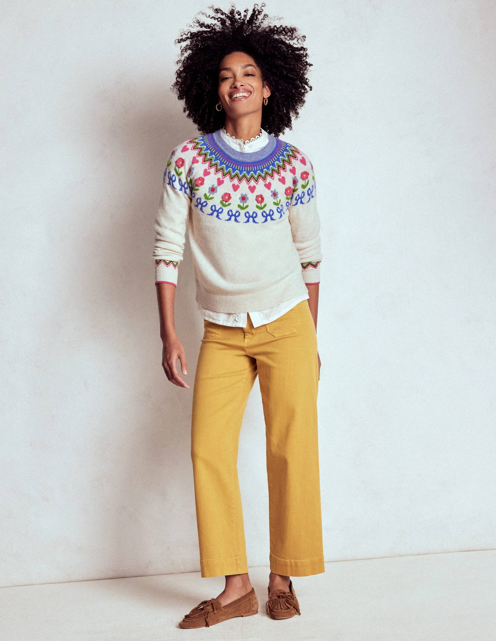 Edie Fair Isle Sweater-Oatmeal Melange, Flowers - Image 5