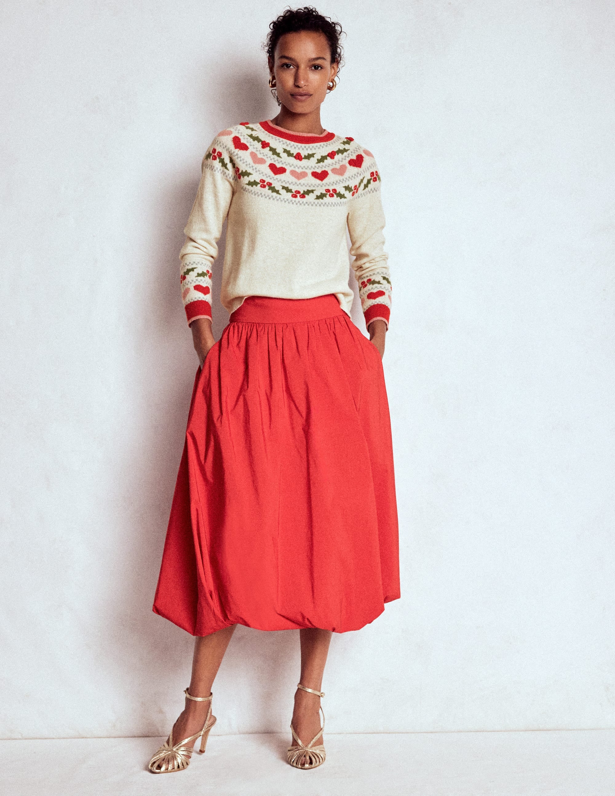 Edie Fair Isle Sweater-Oatmeal Melange, Holly - Image 4