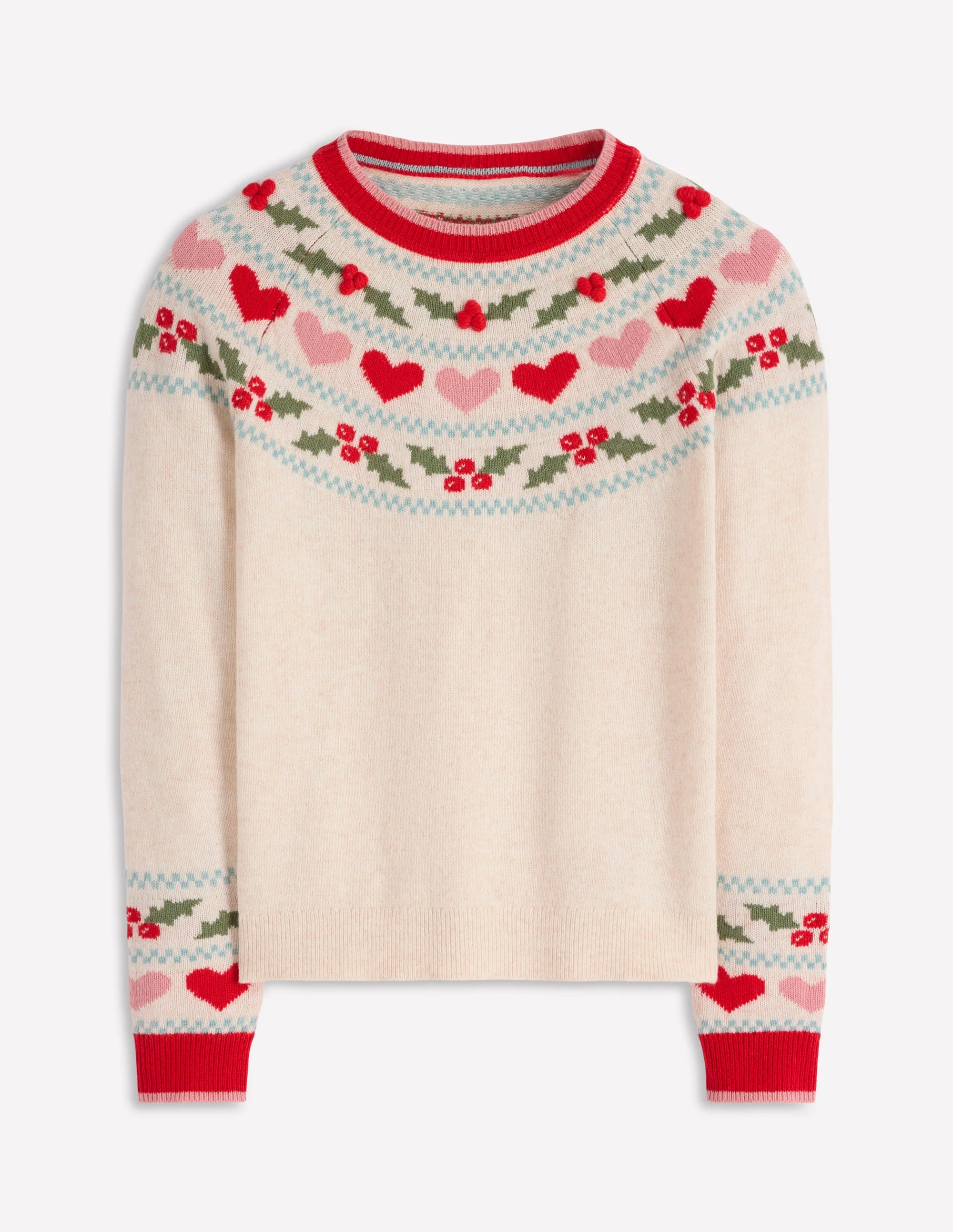 Edie Fair Isle Sweater-Oatmeal Melange, Holly - Image 6