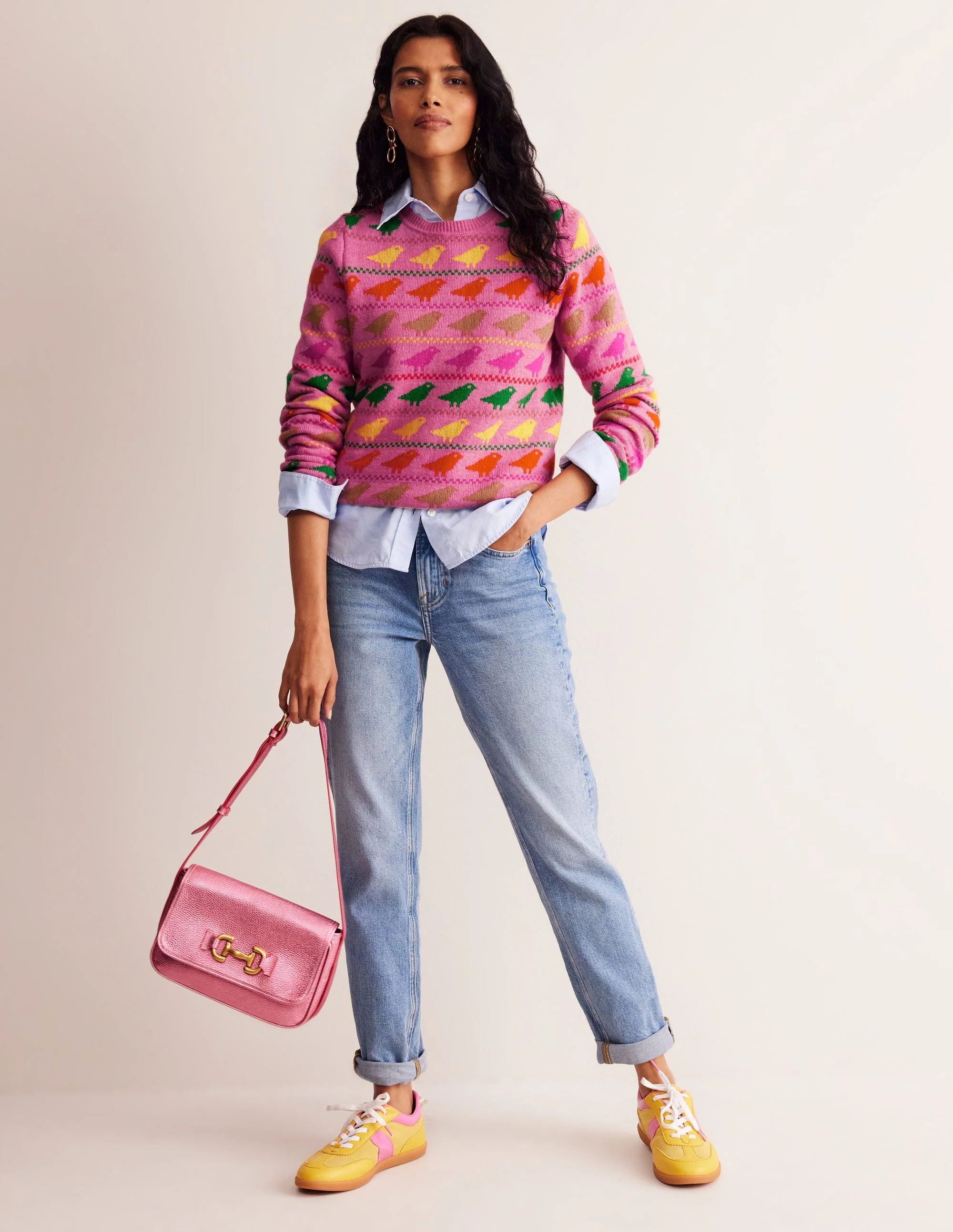 Edie Fair Isle Sweater-Pink Birds - Image 4