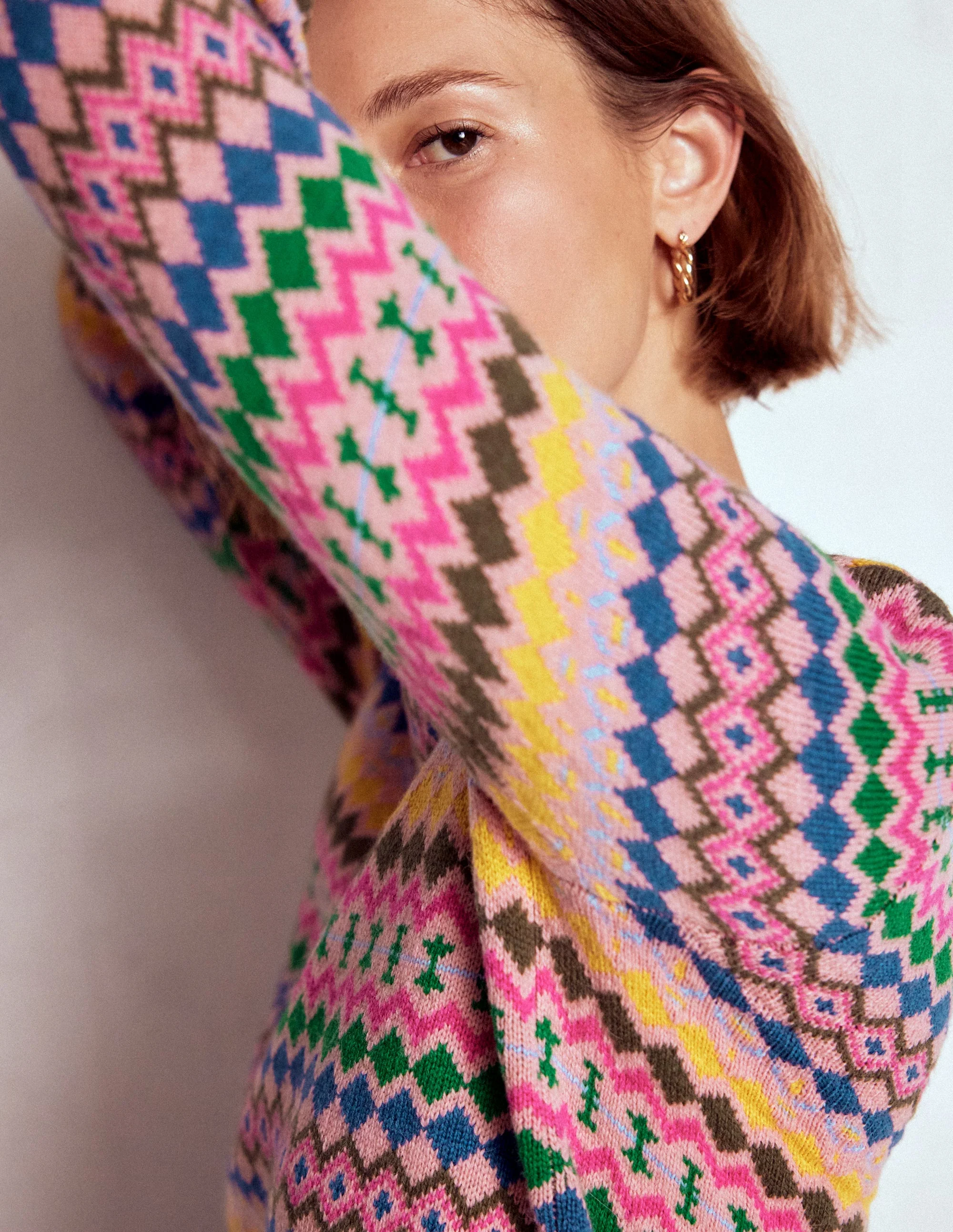 Edie Fair Isle Sweater-Pink, Geo Fair Isle - Image 2