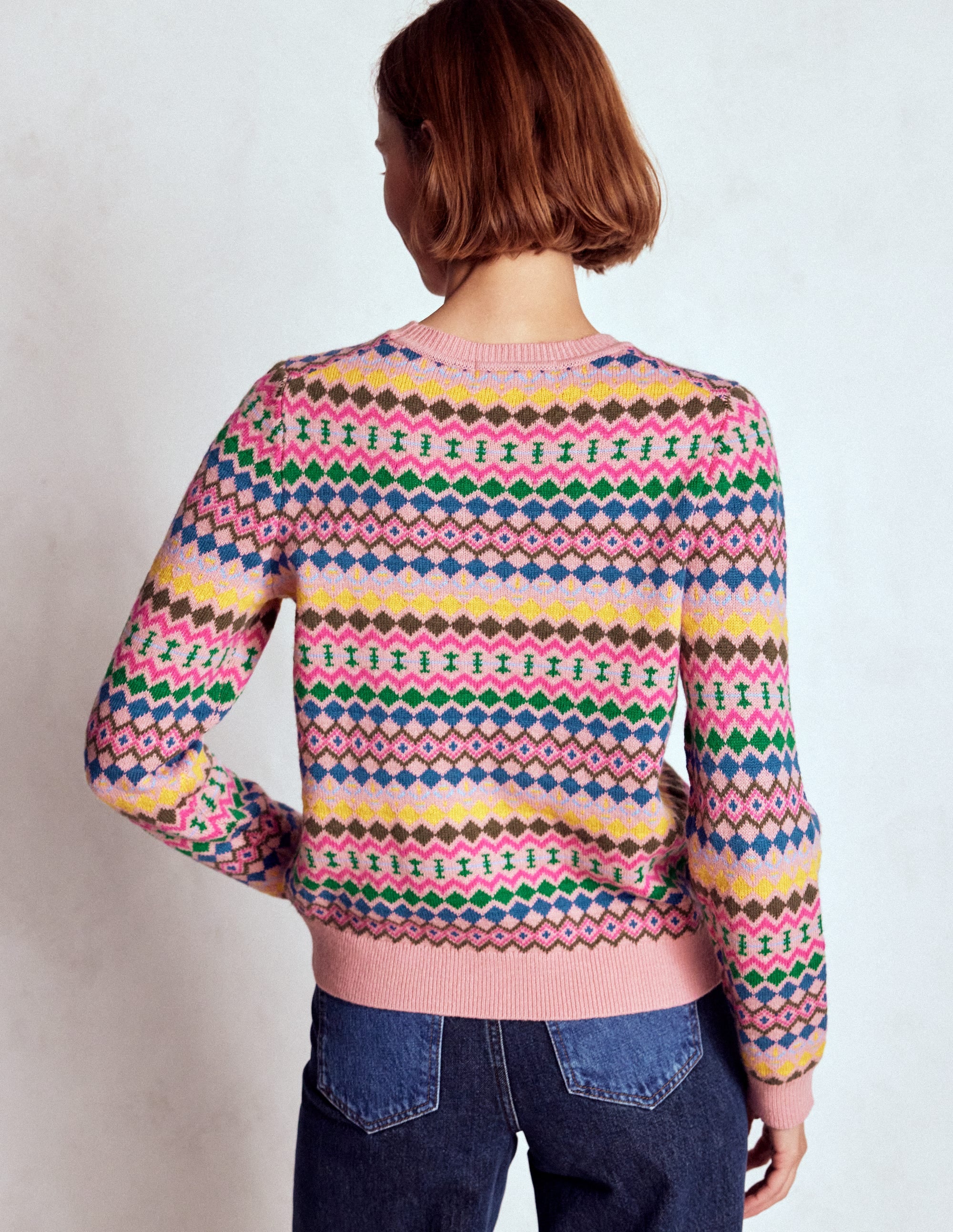 Edie Fair Isle Sweater-Pink, Geo Fair Isle - Image 3