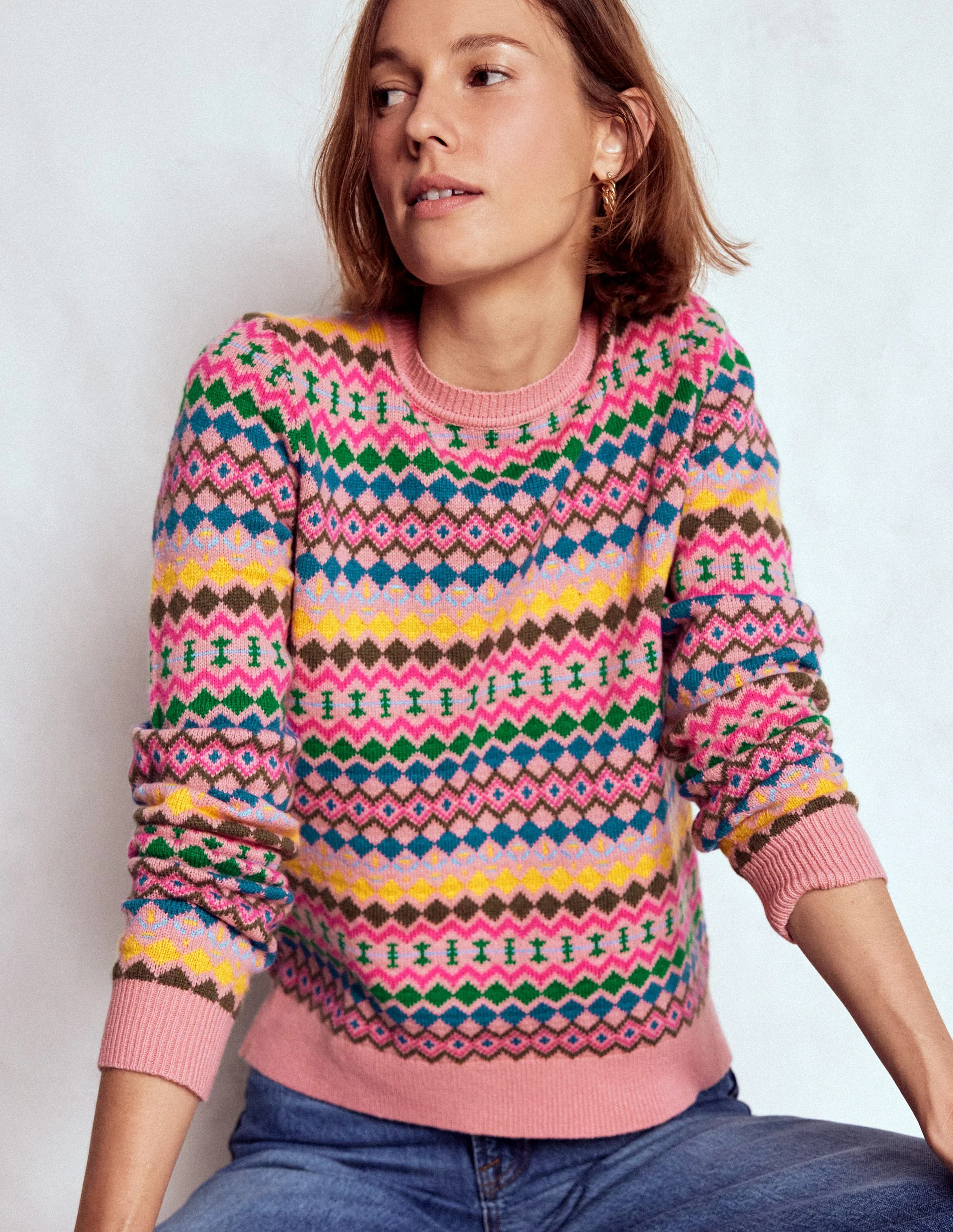 Edie Fair Isle Sweater-Pink, Geo Fair Isle - Image 4