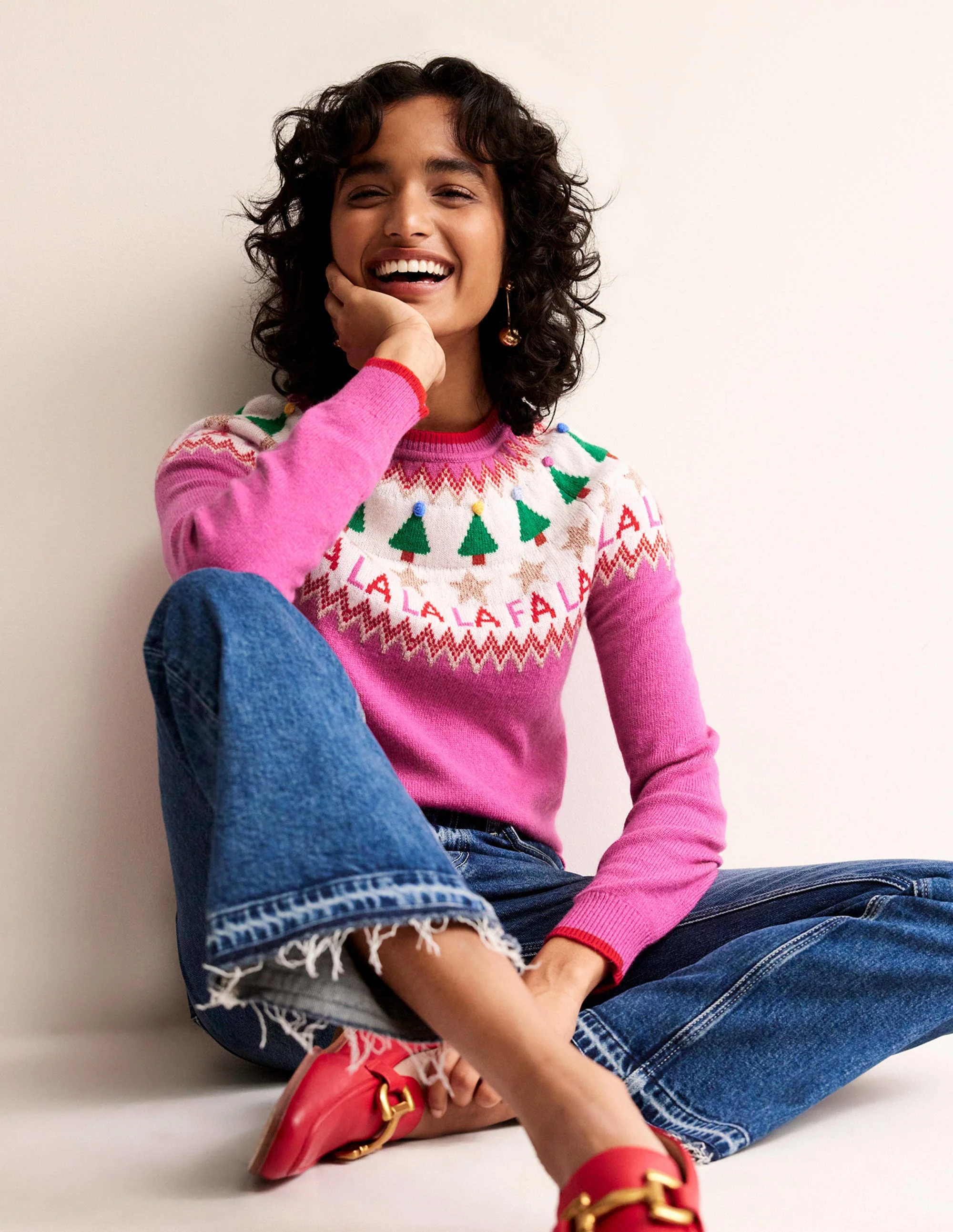 Edie Fair Isle Sweater-Vibrant Pink Fair Isle