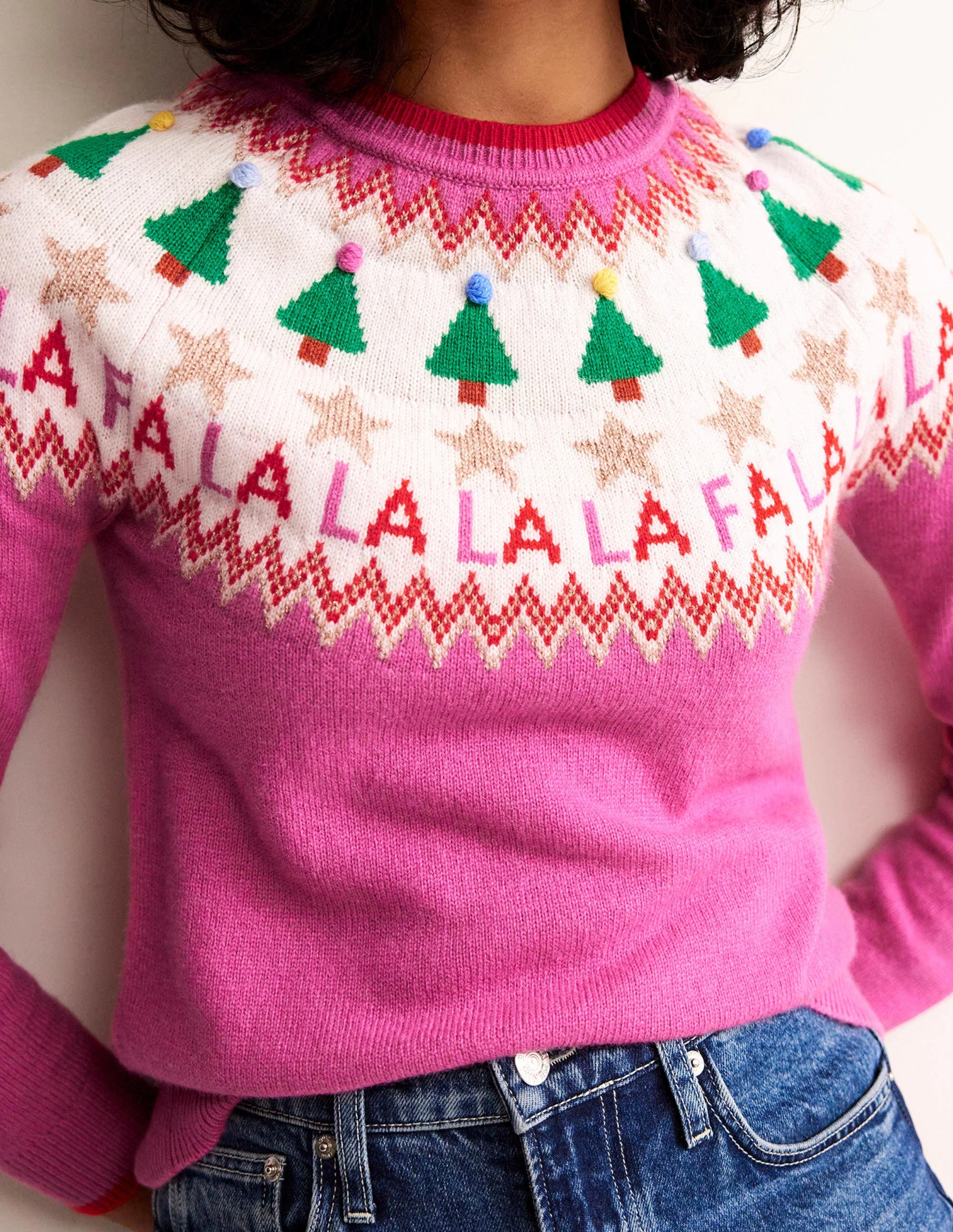 Edie Fair Isle Sweater-Vibrant Pink Fair Isle - Image 2