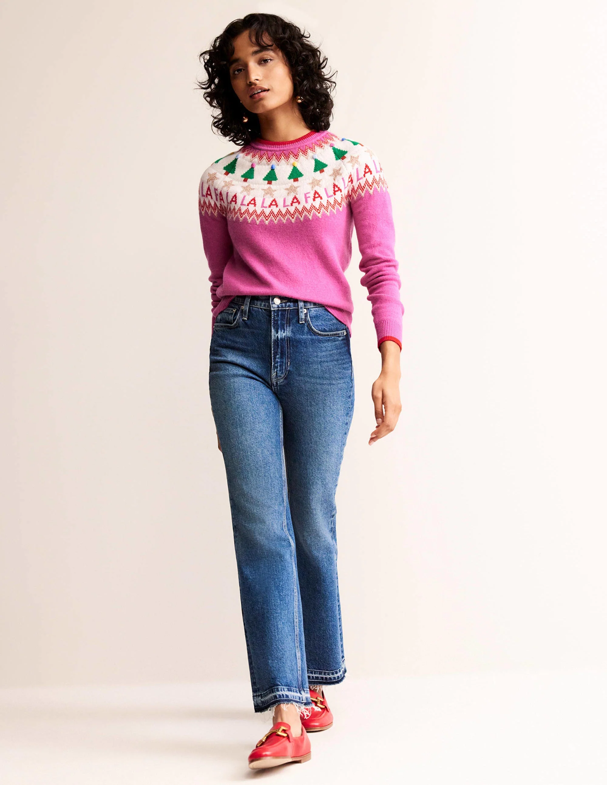 Edie Fair Isle Sweater-Vibrant Pink Fair Isle - Image 5