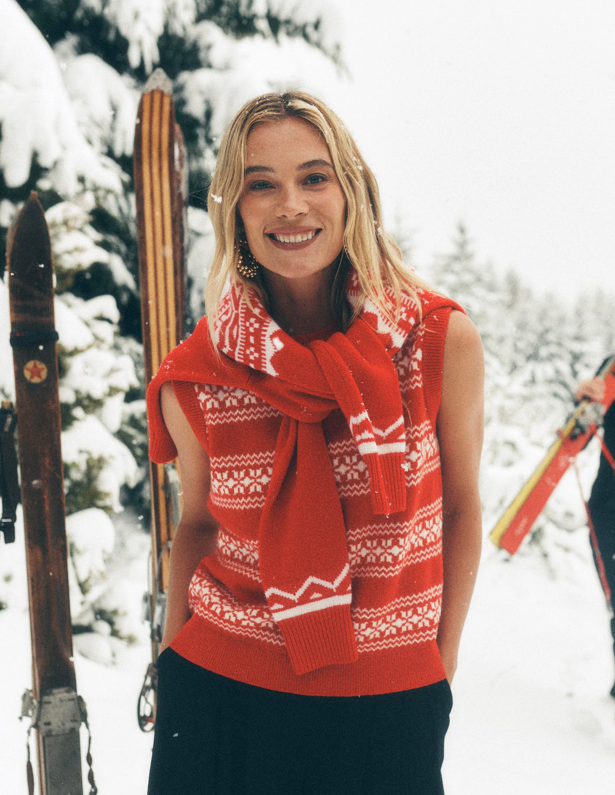 Edie Fair Isle Vest-Poppy Red, Warm Ivory - Image 6