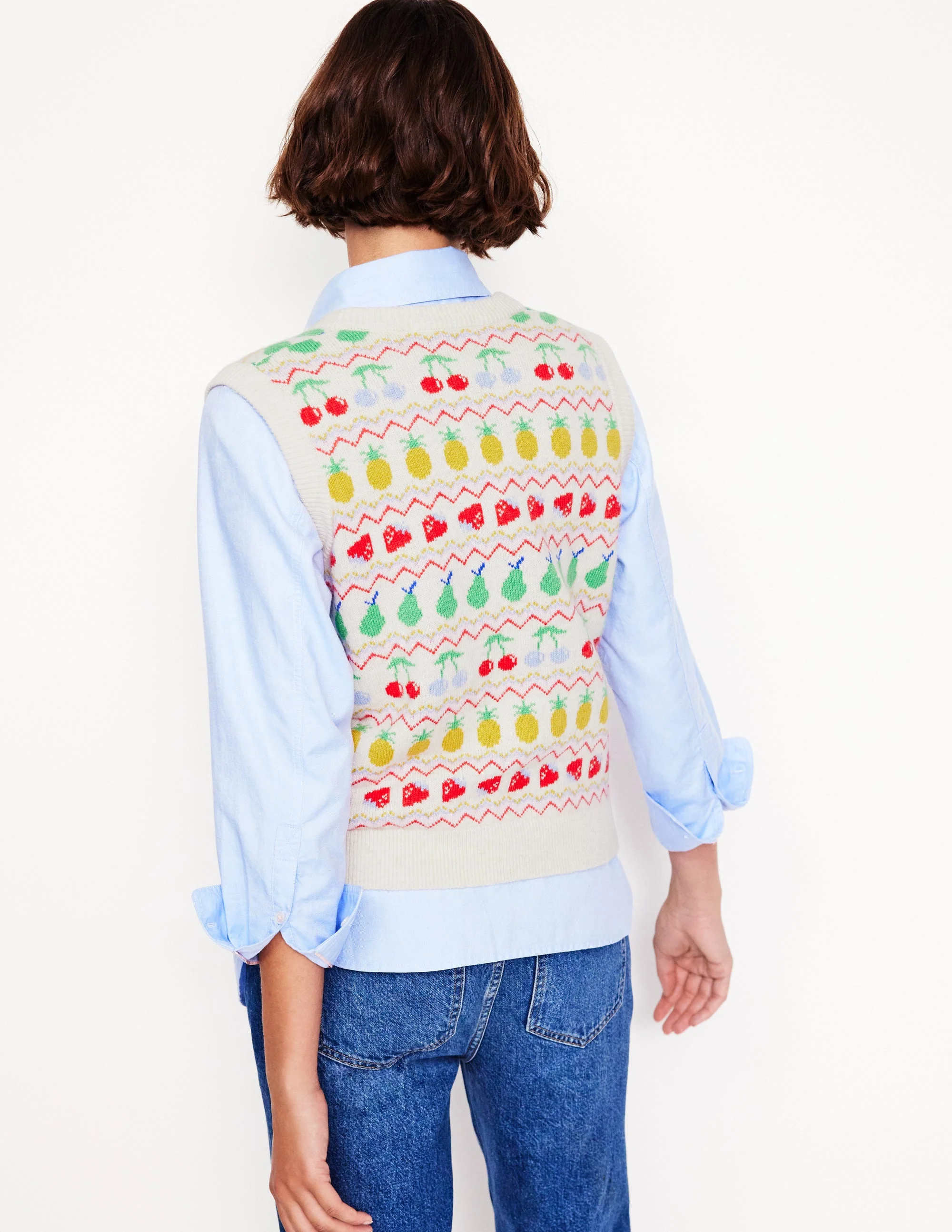 Edie Fair Isle Waistcoat-Ecru Marl, Fruit - Image 3