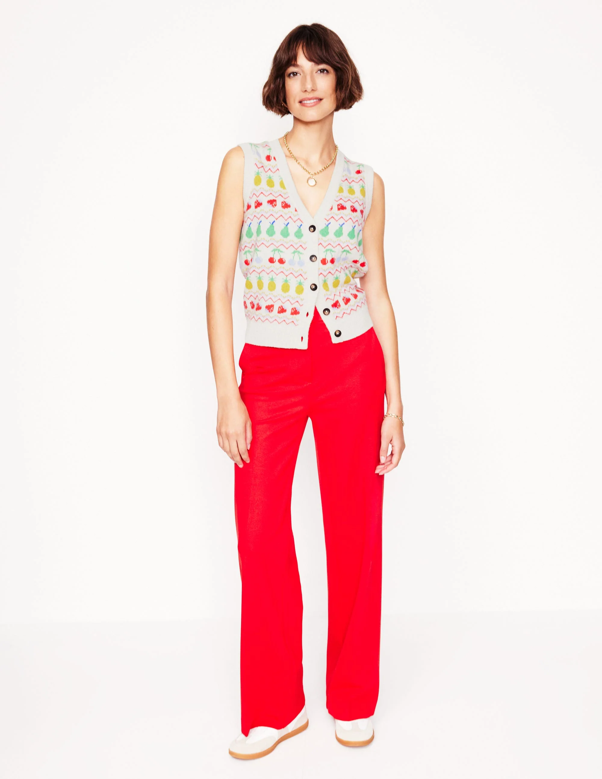 Edie Fair Isle Waistcoat-Ecru Marl, Fruit - Image 5