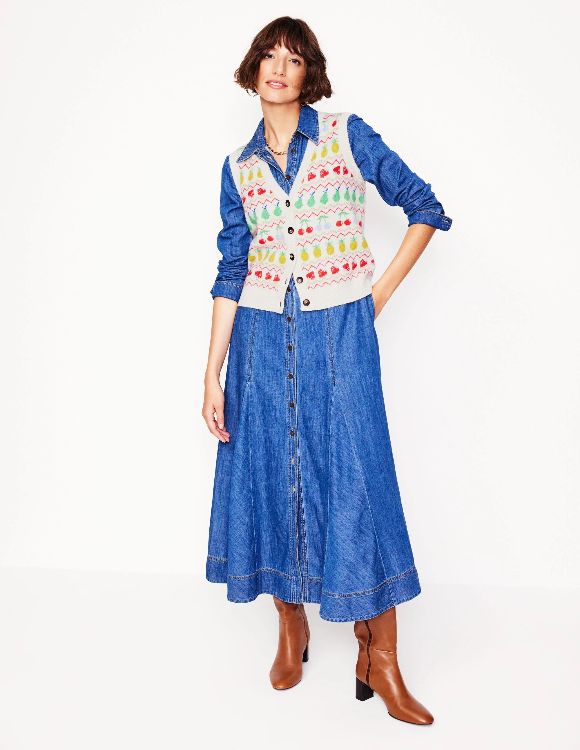 Edie Fair Isle Waistcoat-Ecru Marl, Fruit - Image 6