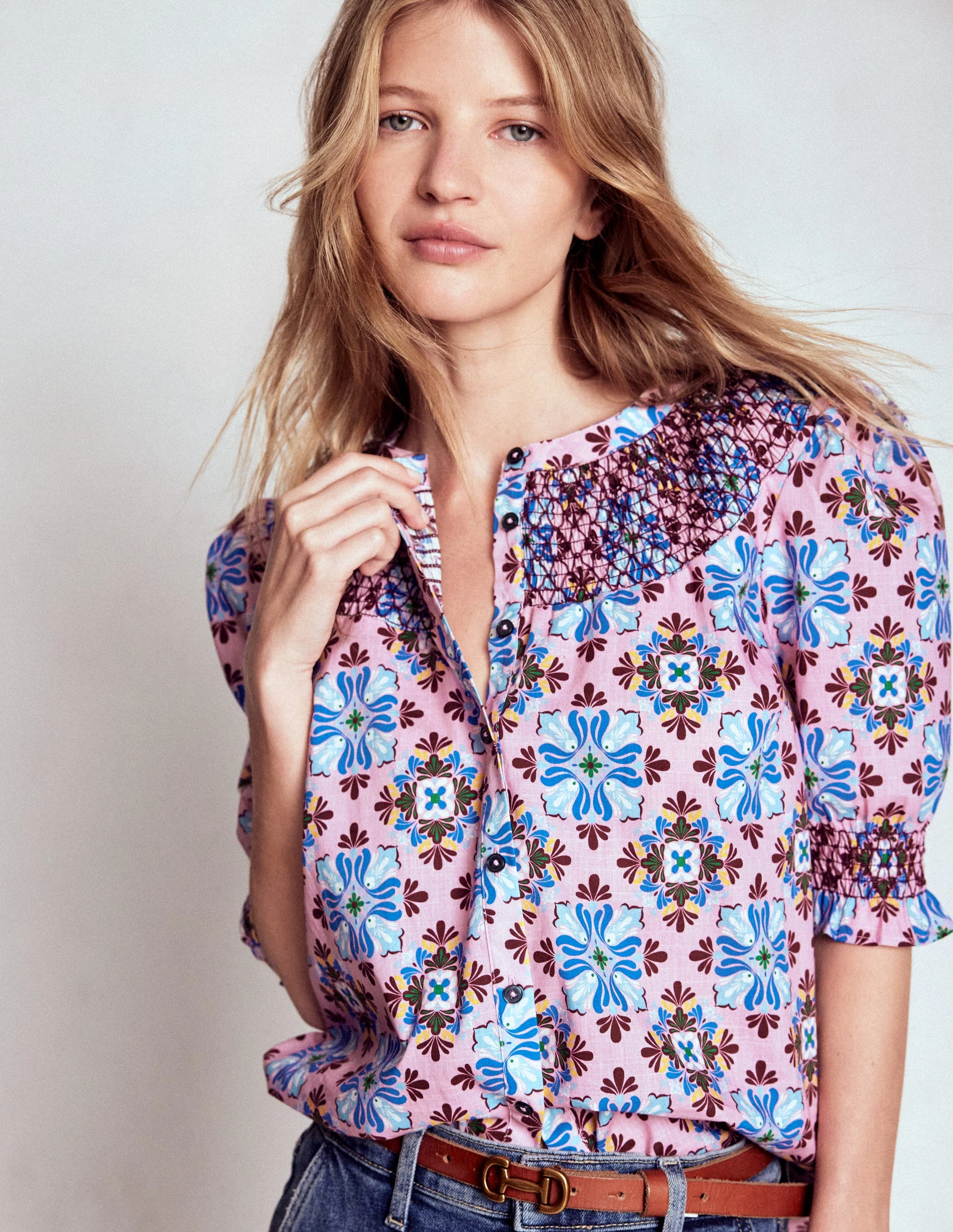 Effie Short Sleeve Top-Formica Pink, Bloom Mosaic - Image 4