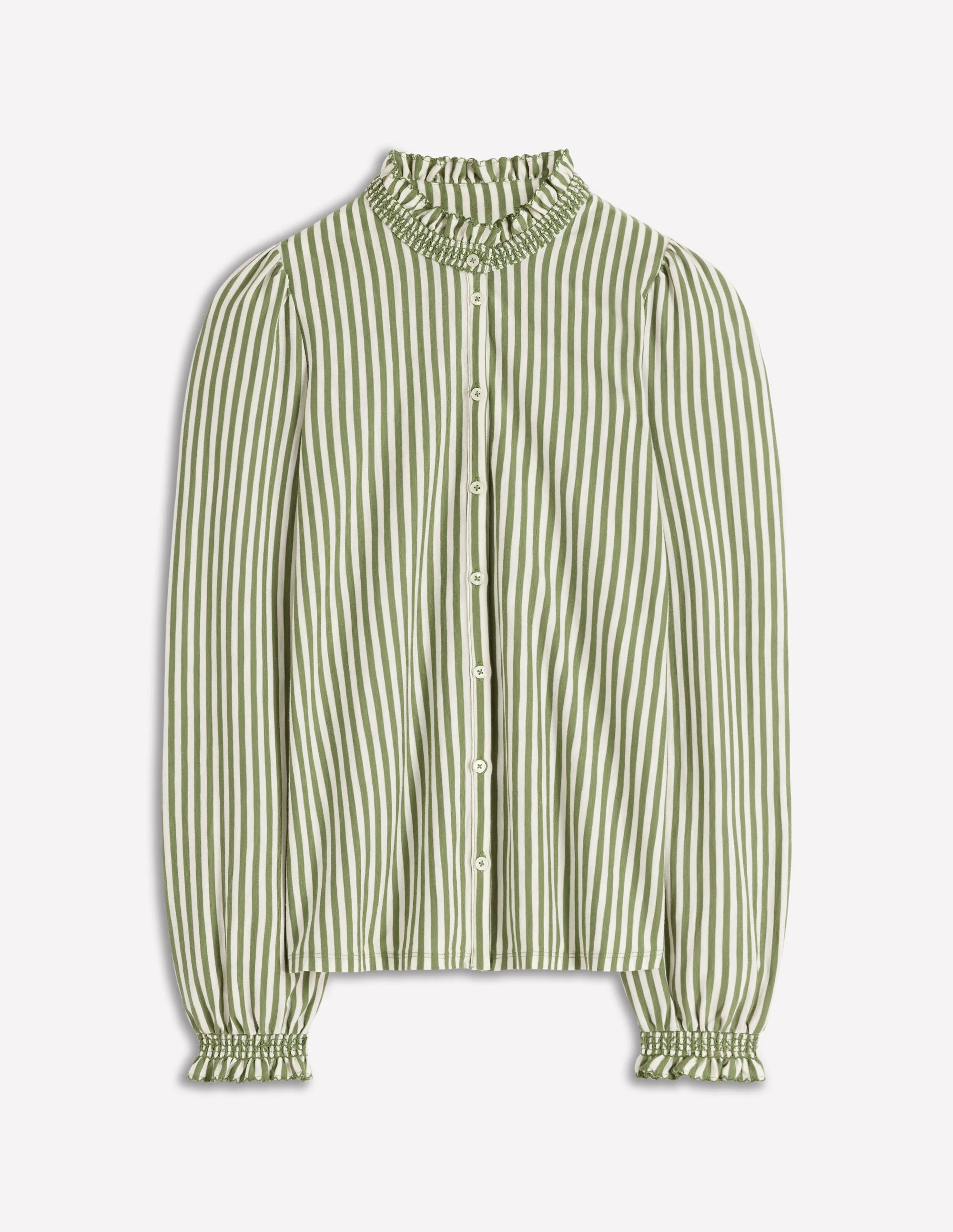 Effie Smocked Detail Shirt-Dill Stripe - Image 6