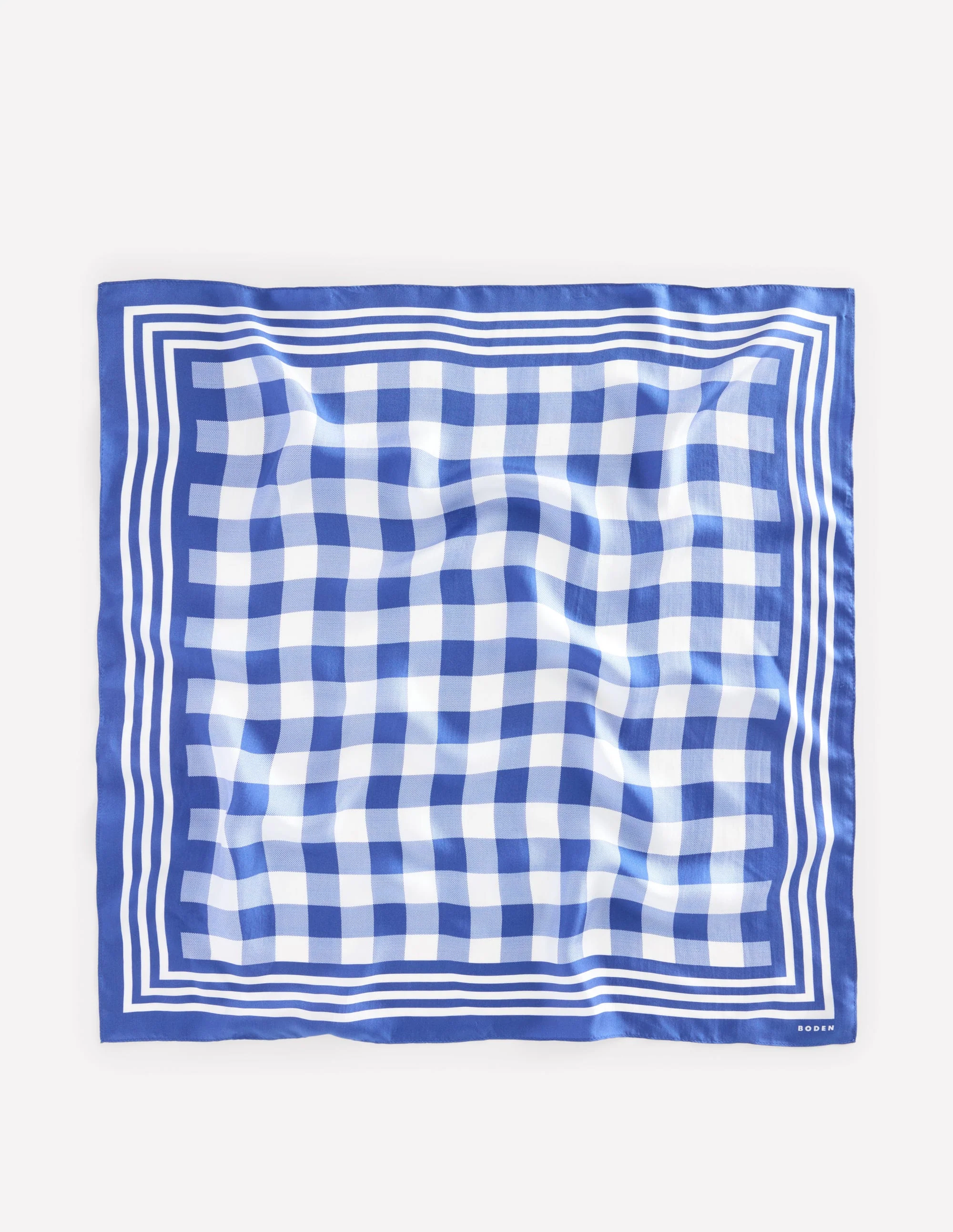 Elisabeth Silk Square Scarf-Bright Blue, Gingham - Image 4