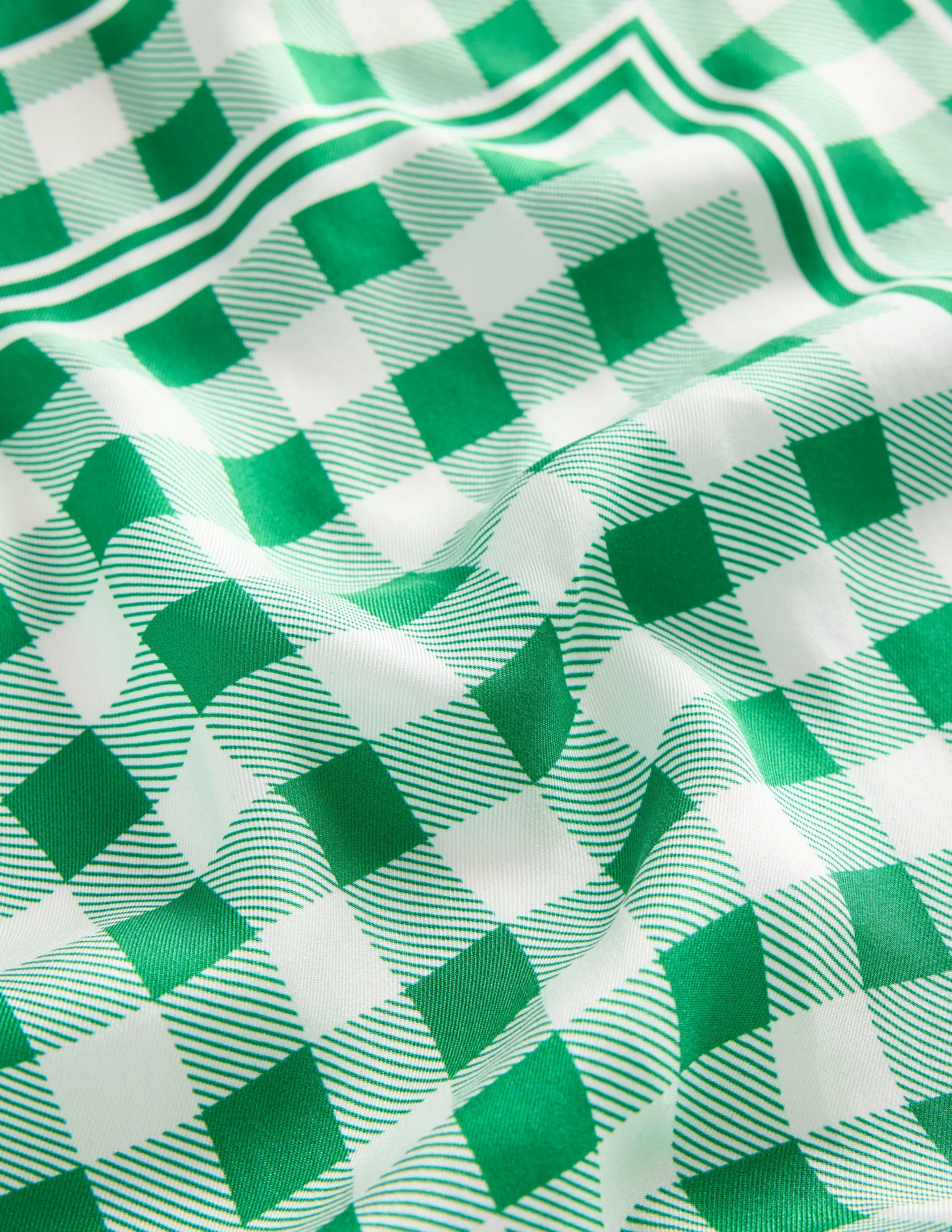 Elisabeth Silk Square Scarf-Green Gingham - Image 3