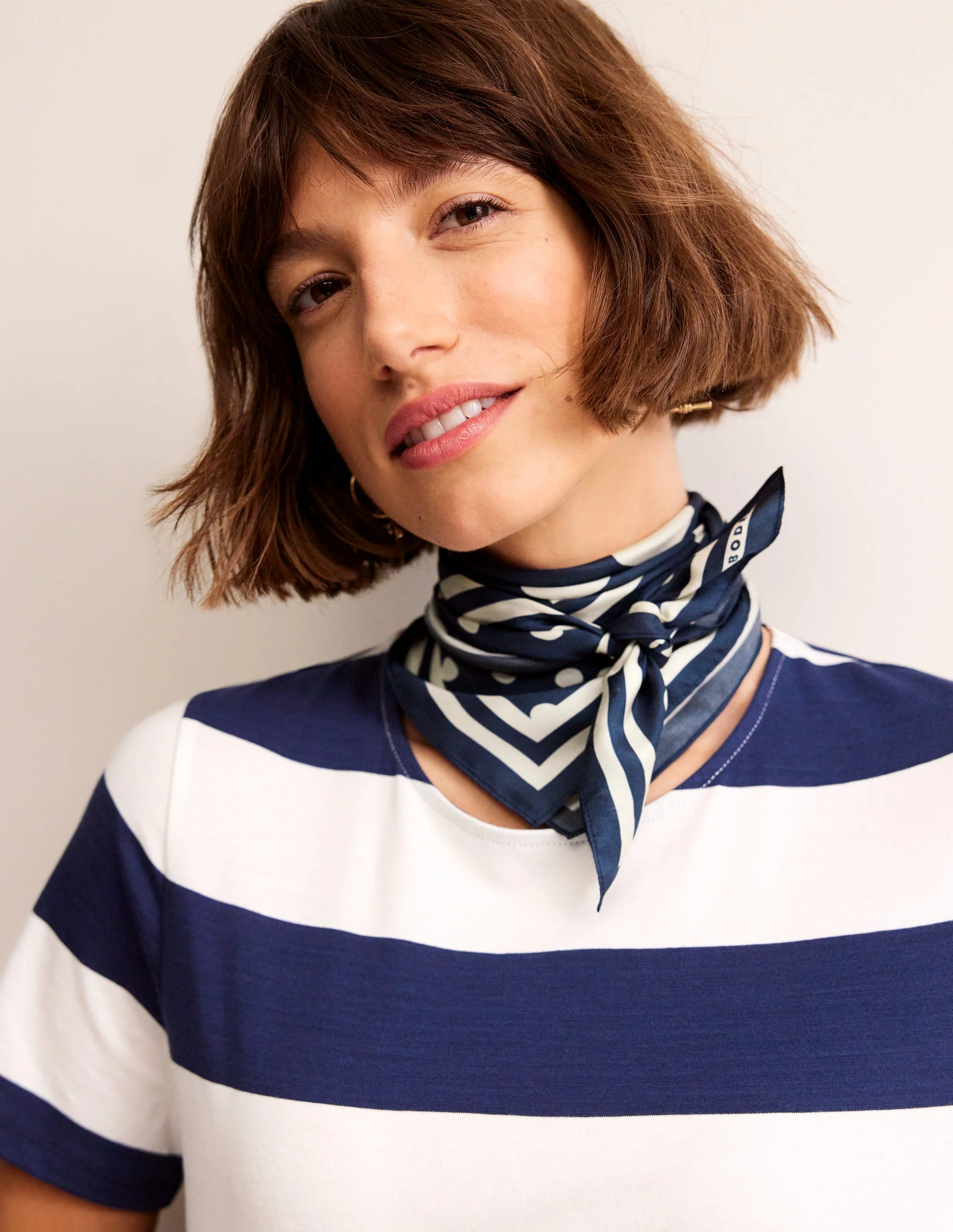 Elisabeth Silk Square Scarf-Navy Spot