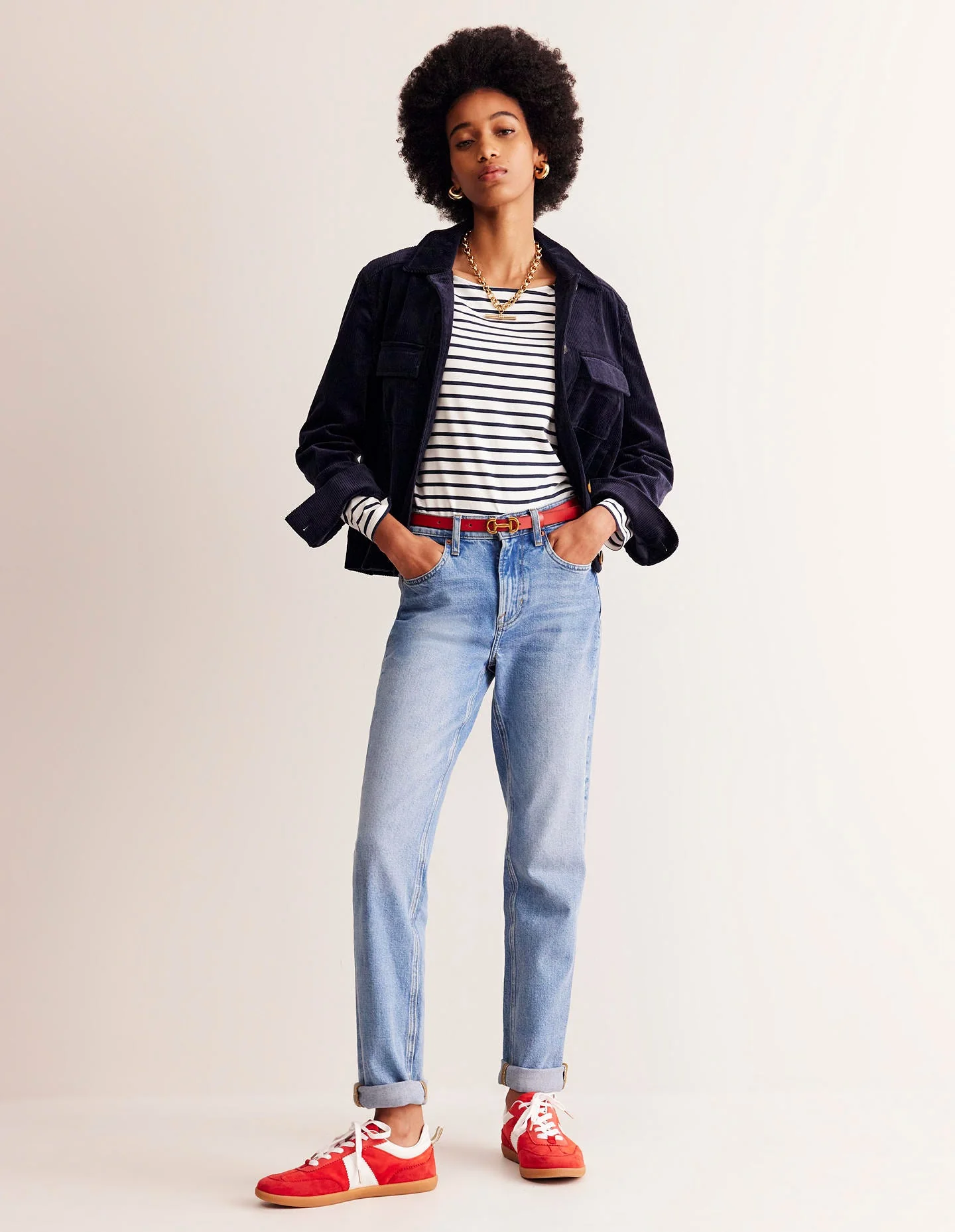 Ella Long Sleeve Breton-Ivory, Navy - Image 4