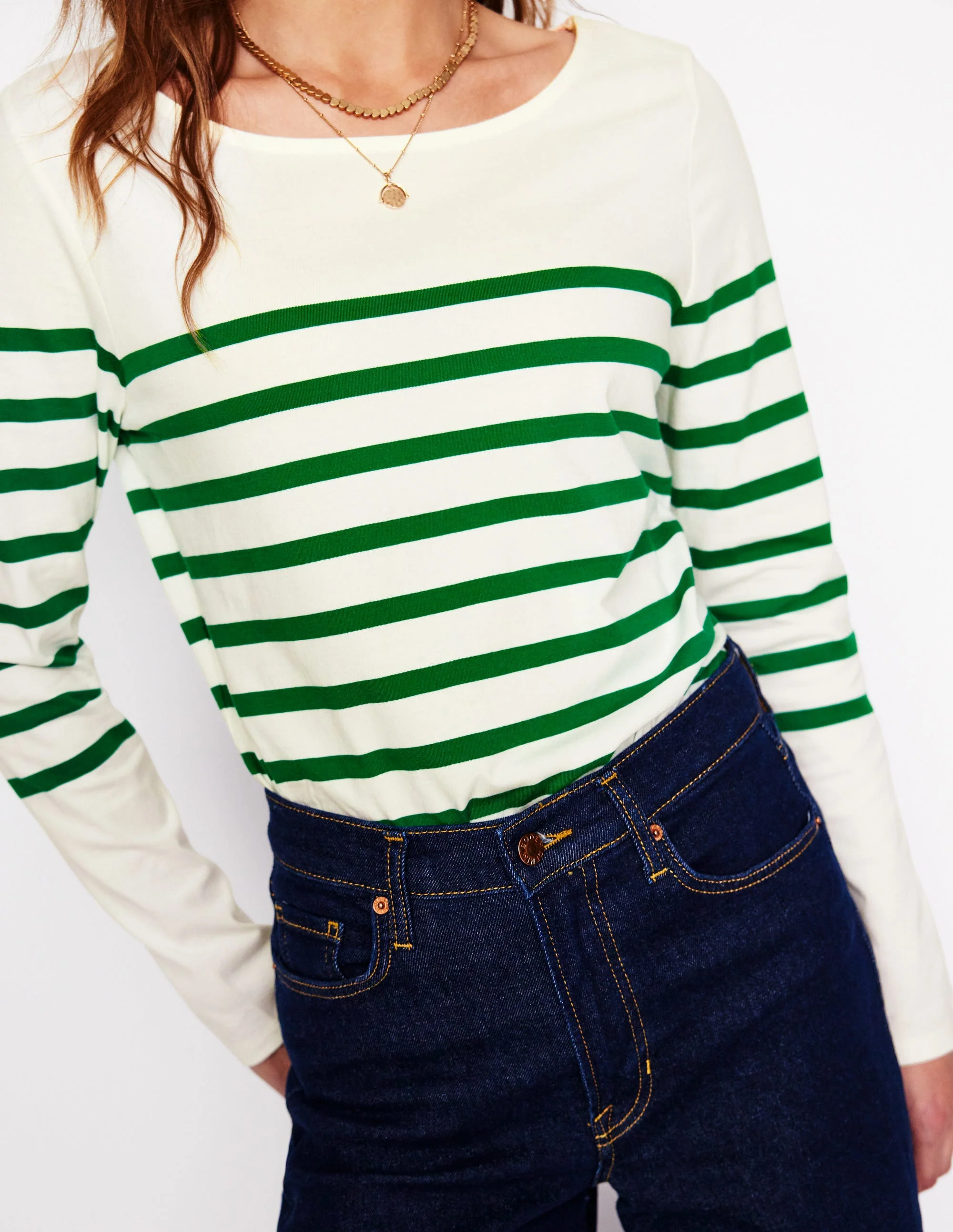 Ella Long Sleeve Breton-Ivory, Rich Emerald - Image 2