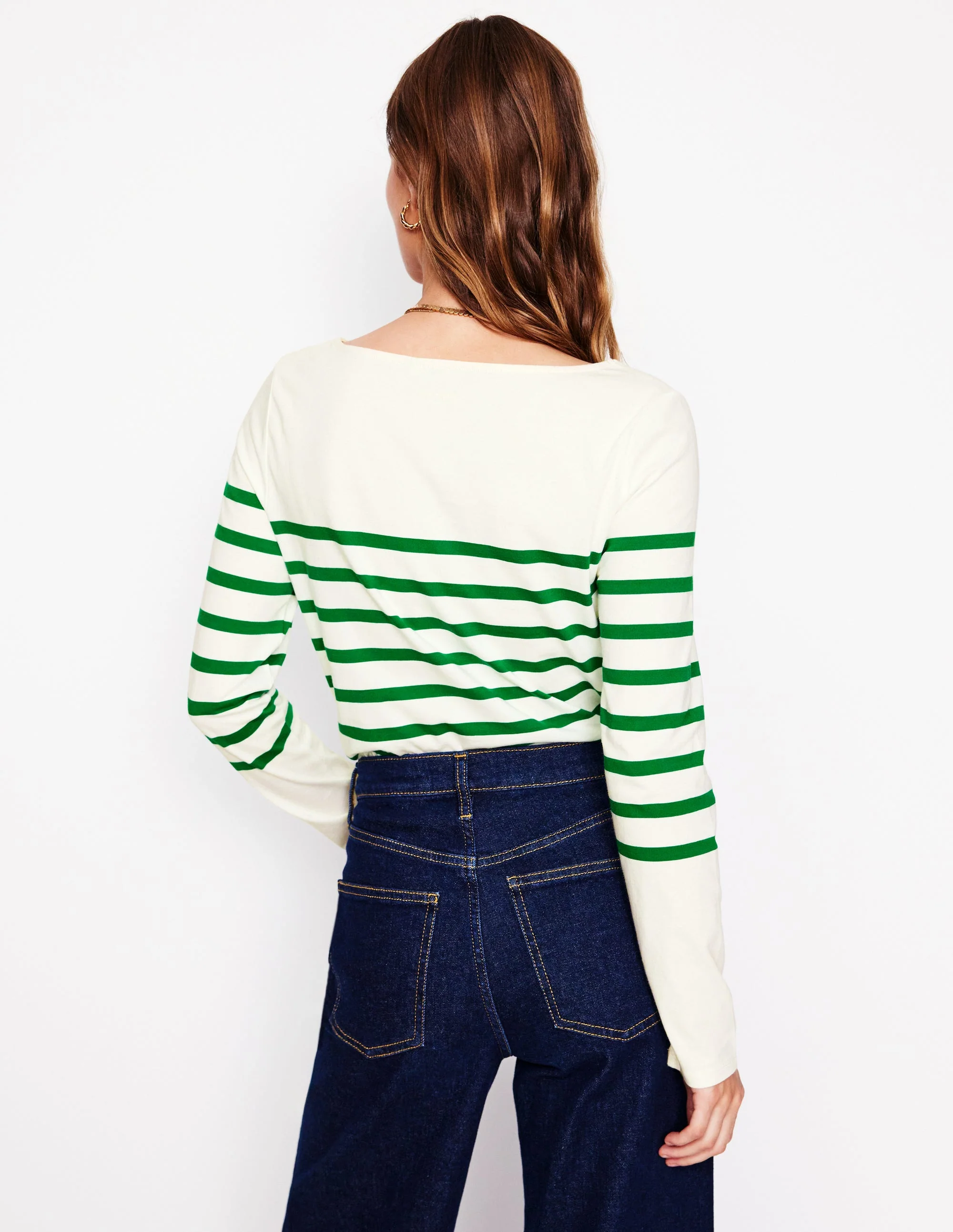 Ella Long Sleeve Breton-Ivory, Rich Emerald - Image 3