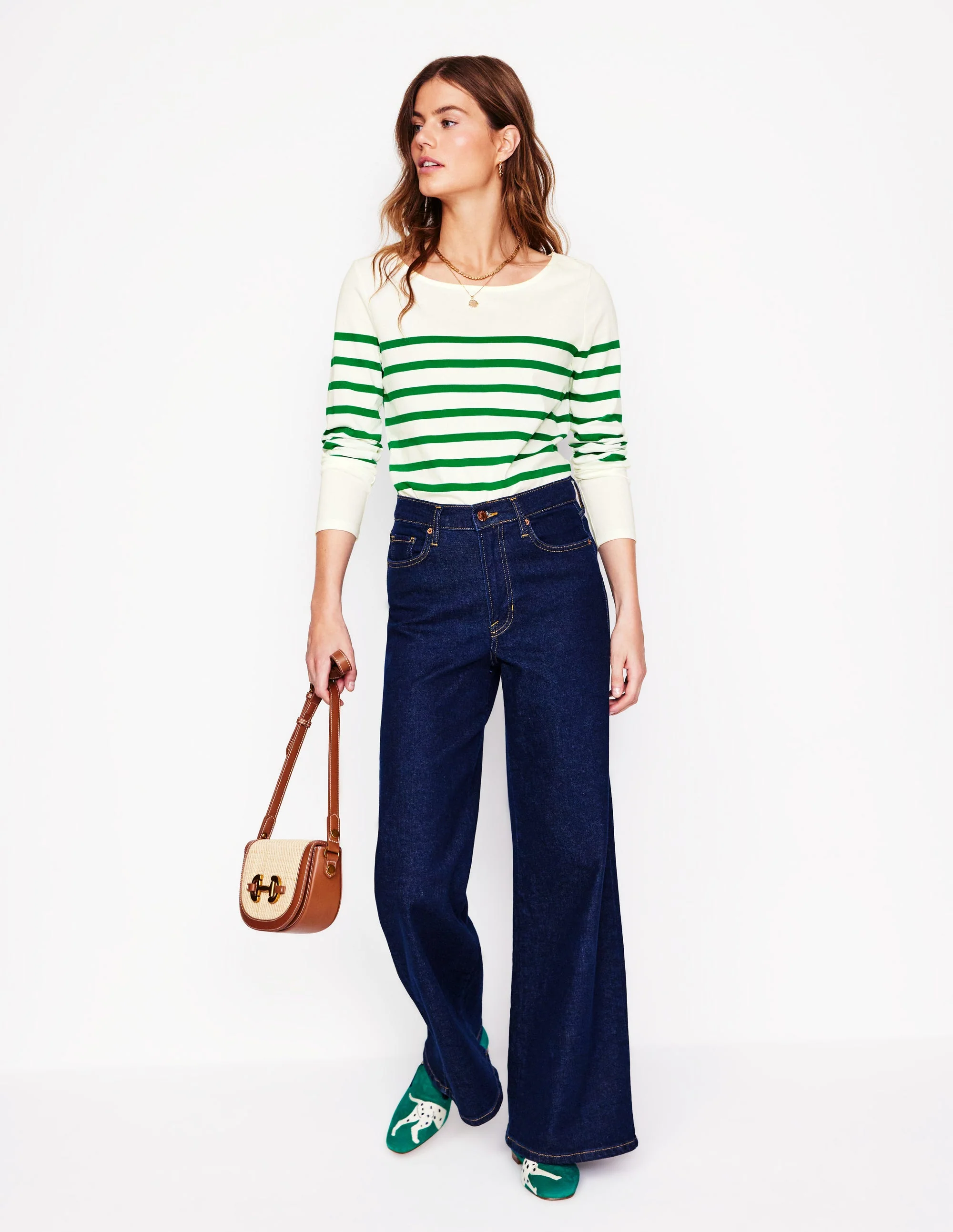 Ella Long Sleeve Breton-Ivory, Rich Emerald - Image 4