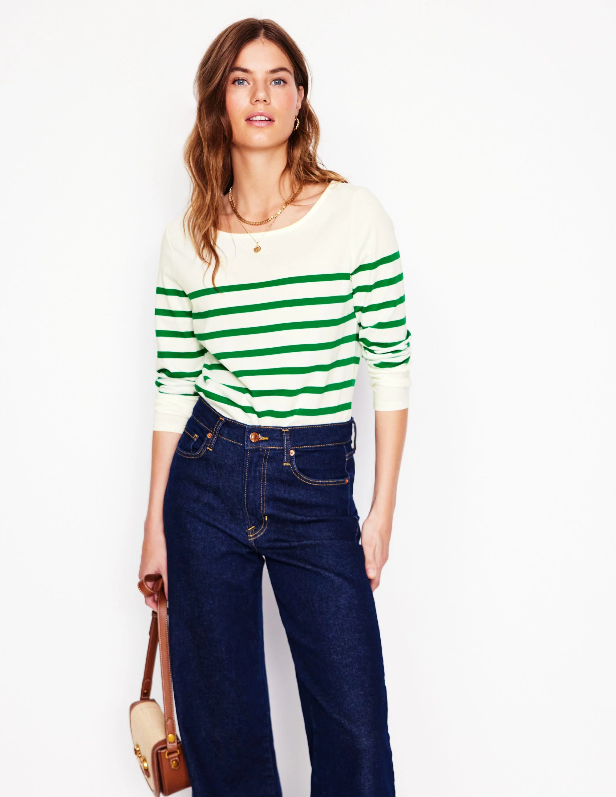 Ella Long Sleeve Breton-Ivory, Rich Emerald - Image 5